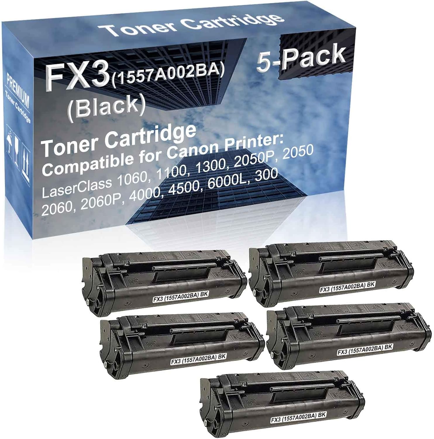 5-Pack Compatible High Capacity FX3 (1557A002BA) Imaging Toner Cartridge use for Canon ImageClass 1060, 1100, 1300, 2050P Printer (Black)
