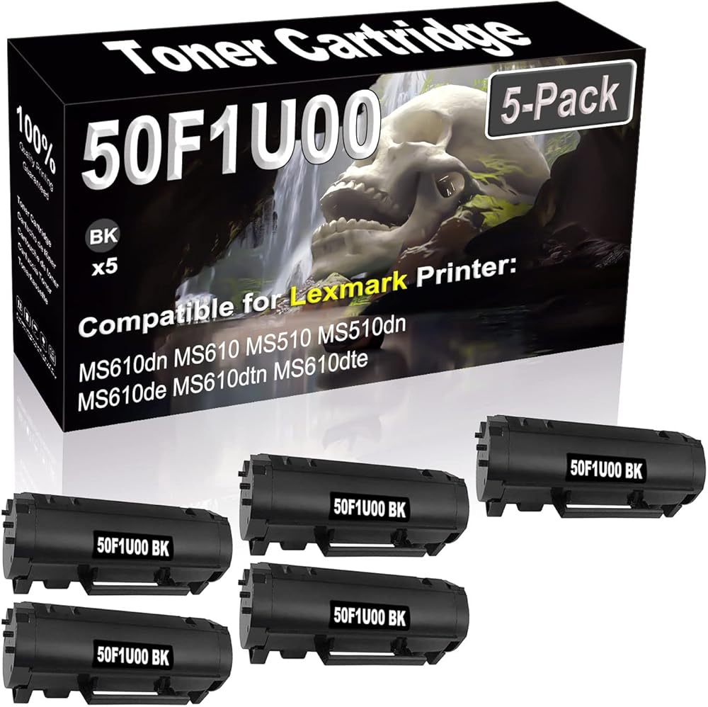 SINIYA 5-Pack (Black) Compatible High Yield 501U 50F1U00 Laser Printer Toner Cartridge use for MS610dn MS610 MS510 MS510dn MS610de MS610dtn MS610dte Printer