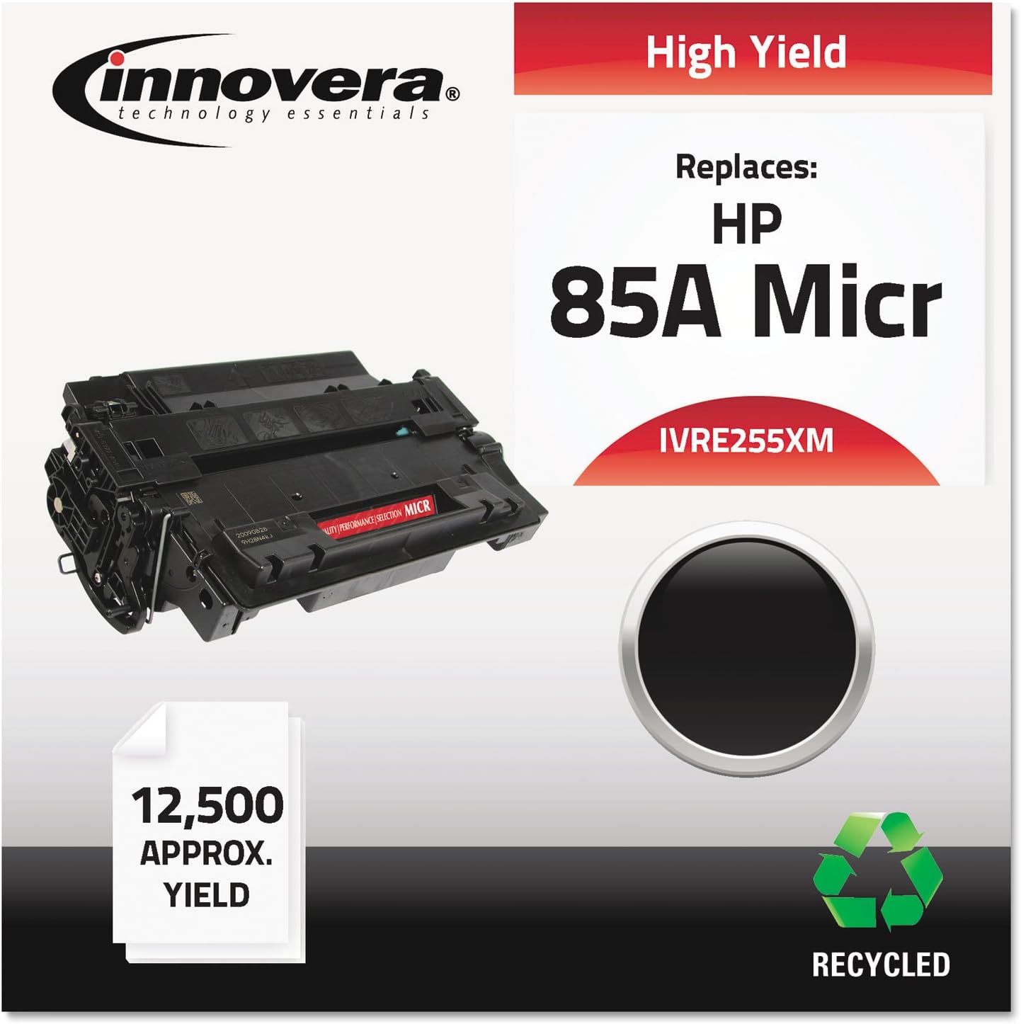 Innovera Remanufactured Black High-Yield MICR Toner, Replacement for 55XM (CE255XM), 12,500 Page-Yield