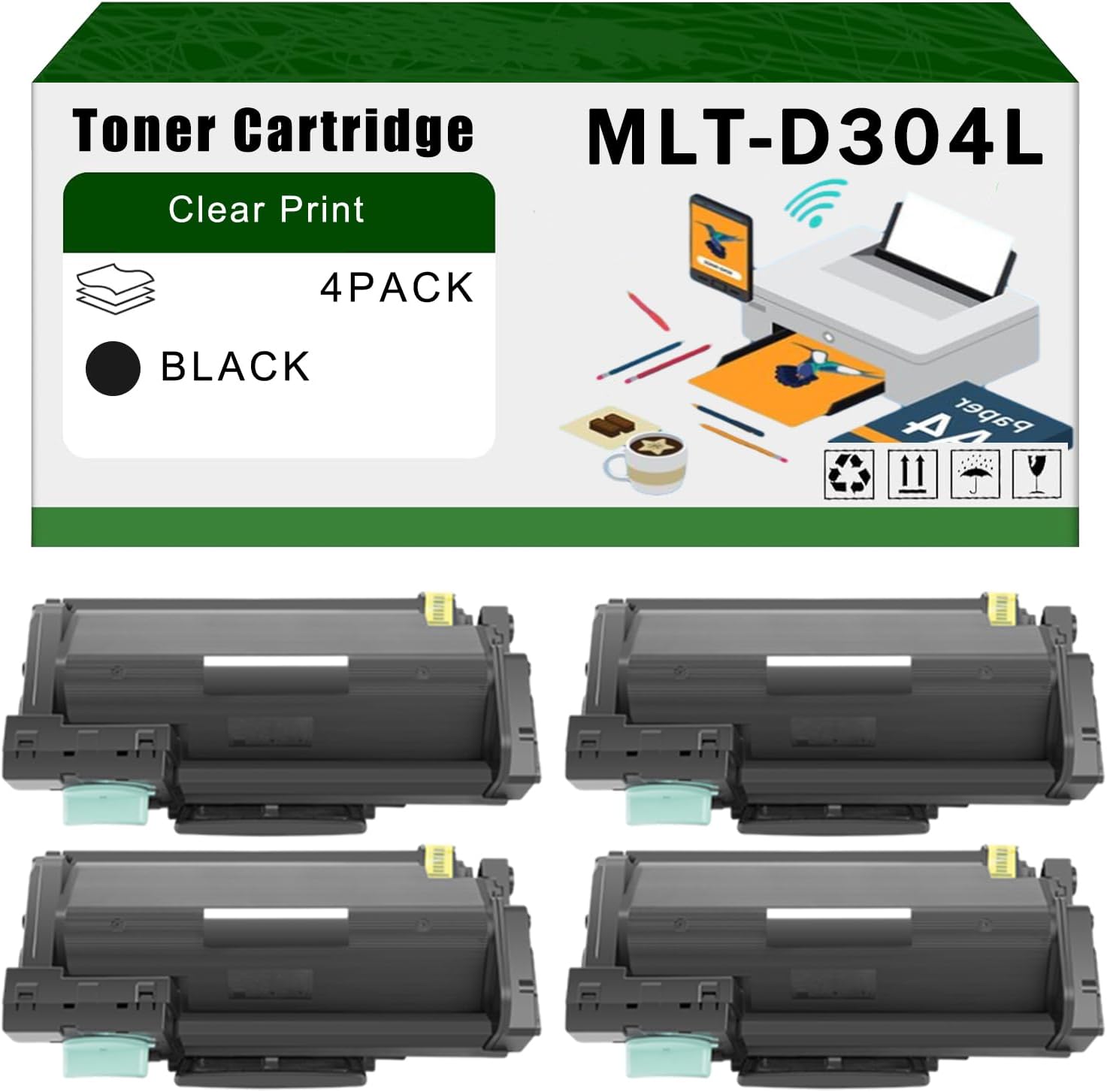 Compatible for Samsung MLT-D304L Toner Cartridge ProXpress M4530ND M4530NX M4583FX Printers, High Yield 30000 Pages Bright Clear Colors (4 Pack Black)