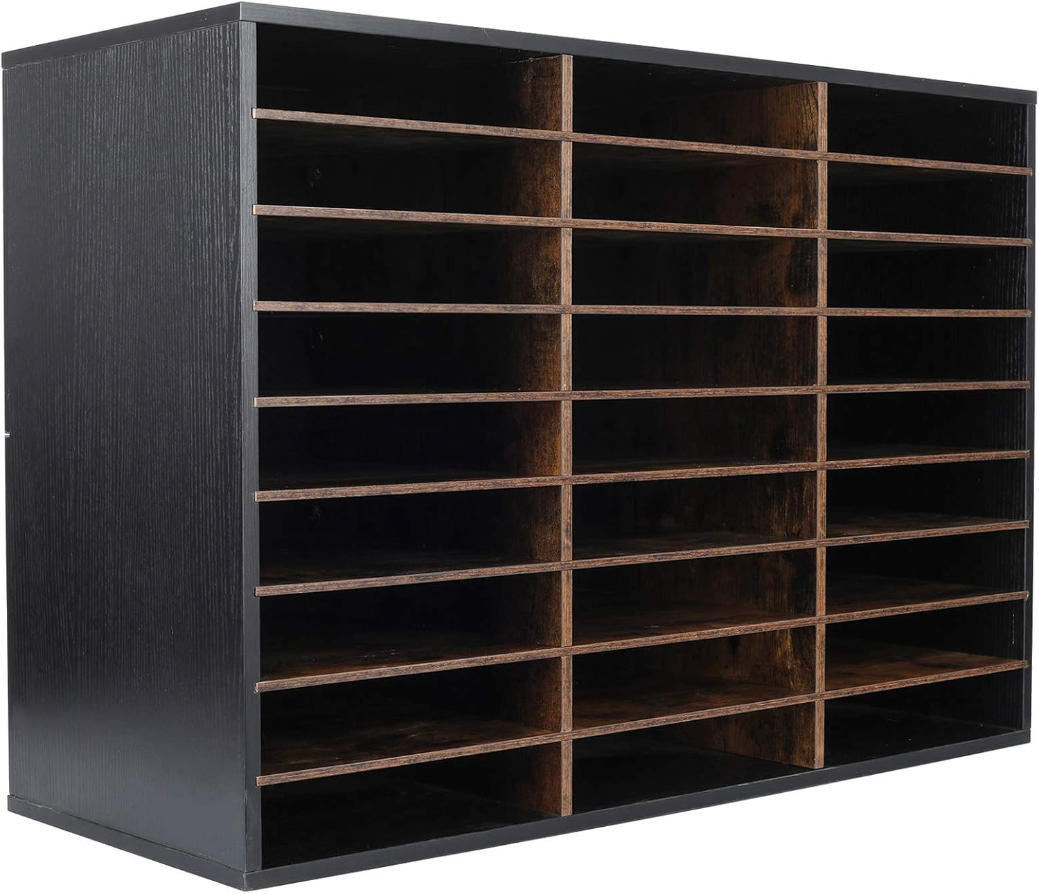 TQVAI Wood Literature Organizer, 27 Slots Hold 13500 Sheets A4 Papers, Wooden Desk File Paper Storage Organizer with Adjustable Shelves, Mailbox Cubbies for Office Home Classroom, Black/Archaize