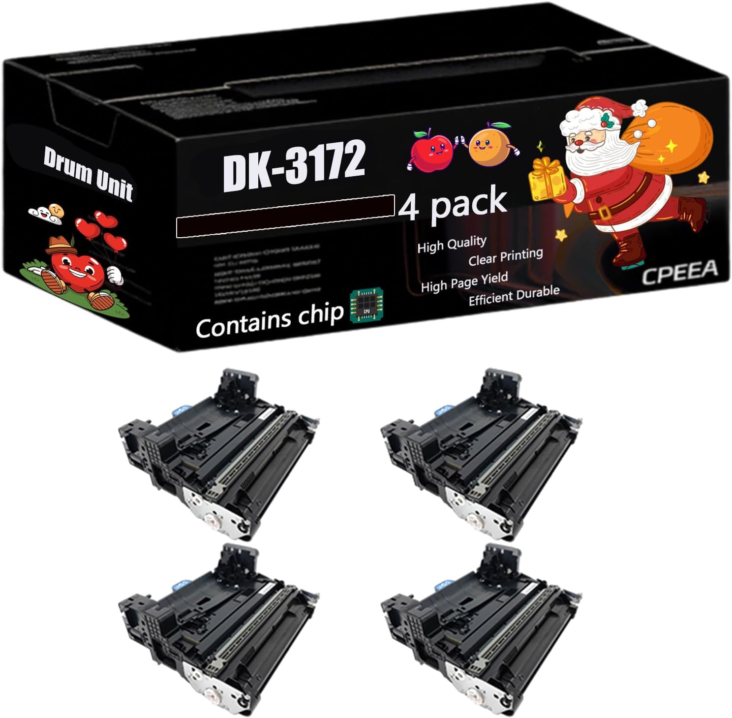 Compatible for Kyocera DK-3172 Drum Unit Work for Kyocera ECOSYS M3145idn M3645idn P3045dn P3145dn Printers, with Chip, High Yield 600000 Pages, Clear Printing (4 Pack Black)