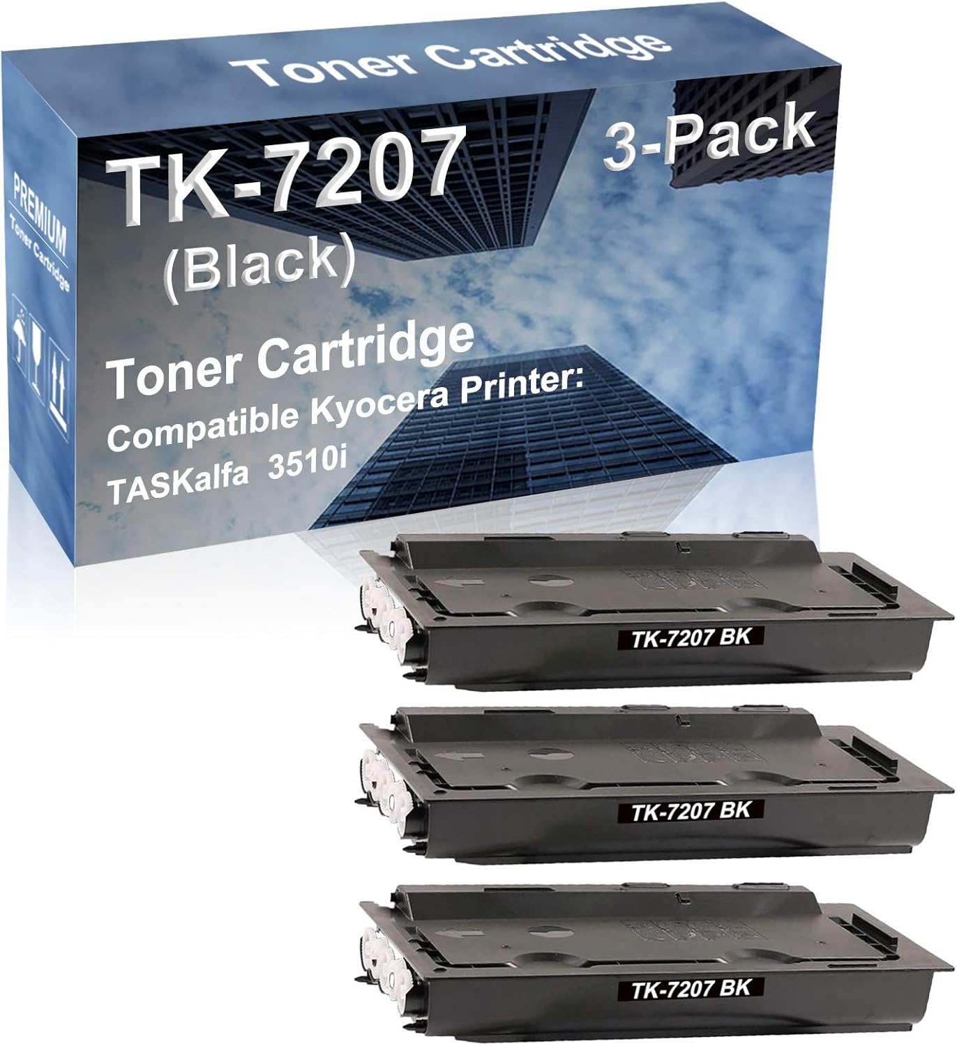 3-Pack Compatible High Capacity TK7207 (TK-7207) 1T02NL0US0 Toner Cartridge use for Kyocera TASKalfa 3510i Printer (Black)