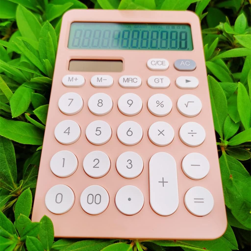 GFHSKRPL 12 Digit Desk Calculator Large Buttons Financial Business Accounting Tool White Big Battery and Solar Power