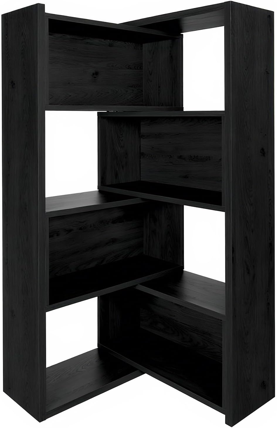 SimpArt Expandable 3-in-1 Bookcase with Adjustable Width, 4-Tier Wooden Storage Shelf, Convertible Straight or L-Shaped Corner Bookshelf for Living Room Bedroom Office