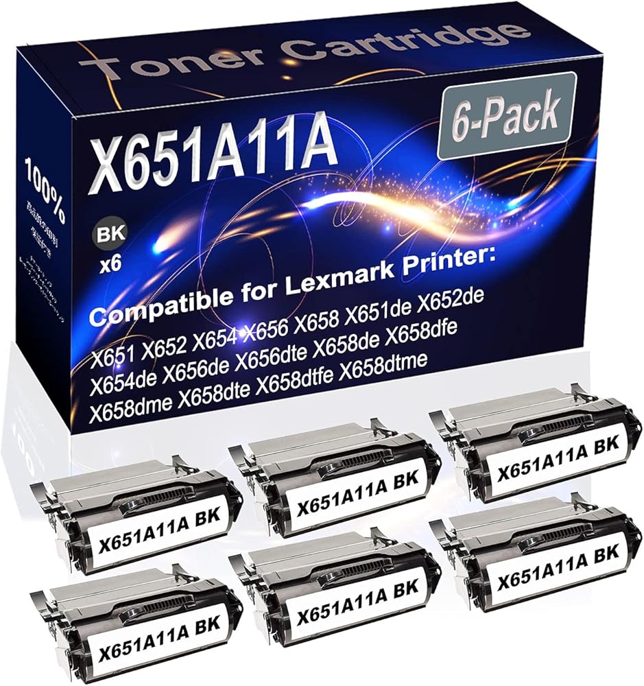 Kolasels 6-Pack (Black) Compatible X651 X652 X654 X656 X658 X651de Laser Printer Cartridge (High Capacity) Replacement for X651A11A Printer Cartridge