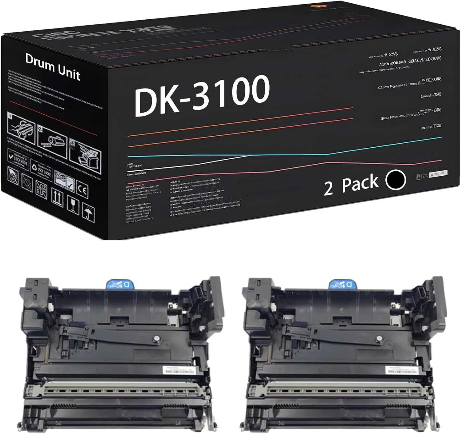 UVUMB Compatible with Kyocera DK-3100 Drum Unit Work for Kyocera ECOSYS M3040idn M3540idn FS-2100DN Printers, with Chip, High Yield 250000 Pages, High-Definition Printing (2-Pack Black)