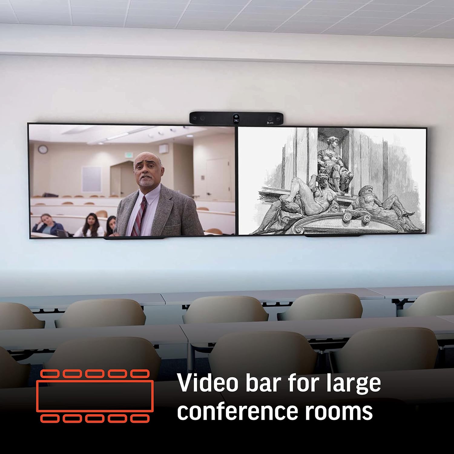 Poly - Studio X70 Video Bar for Large Conference Rooms Poly (Plantronics + Polycom) - Premium 4K Audio & Video Conferencing Solution - Camera, Speakers, & Microphones - Works w/Teams, Zoom (Certified)
