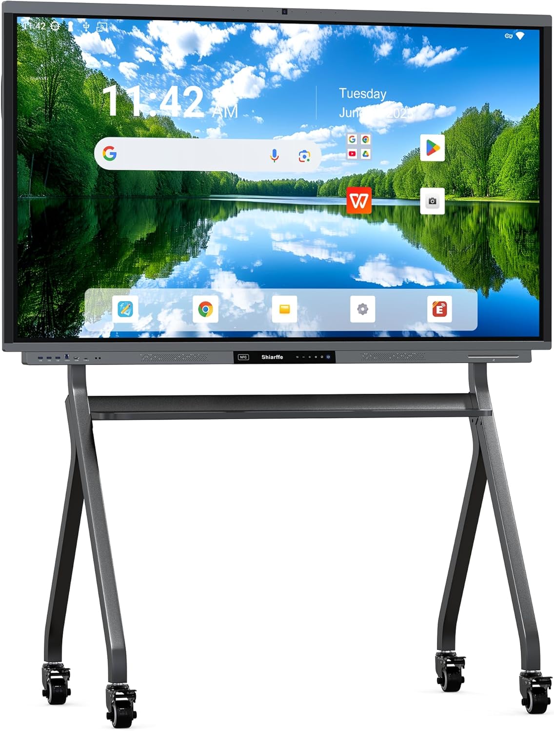 Shiarffe R9 86 Inch Smart Board with Stand 4K Interactive Whiteboard Google EDLA-Certified All-in-One Touchscreen Digital Display Built-in 50MP AI Camera Mics and 60W Speaker for Classrom Hybrid Work