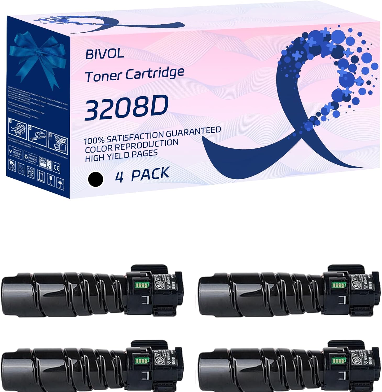 BIVOL 3208D Toner Cartridge Compatible for Xerox DocuPrint 3208d 4408d 3508d Printers, with Chip, High Yield 15000 Pages, Vivid Colors (4 Pack Black)