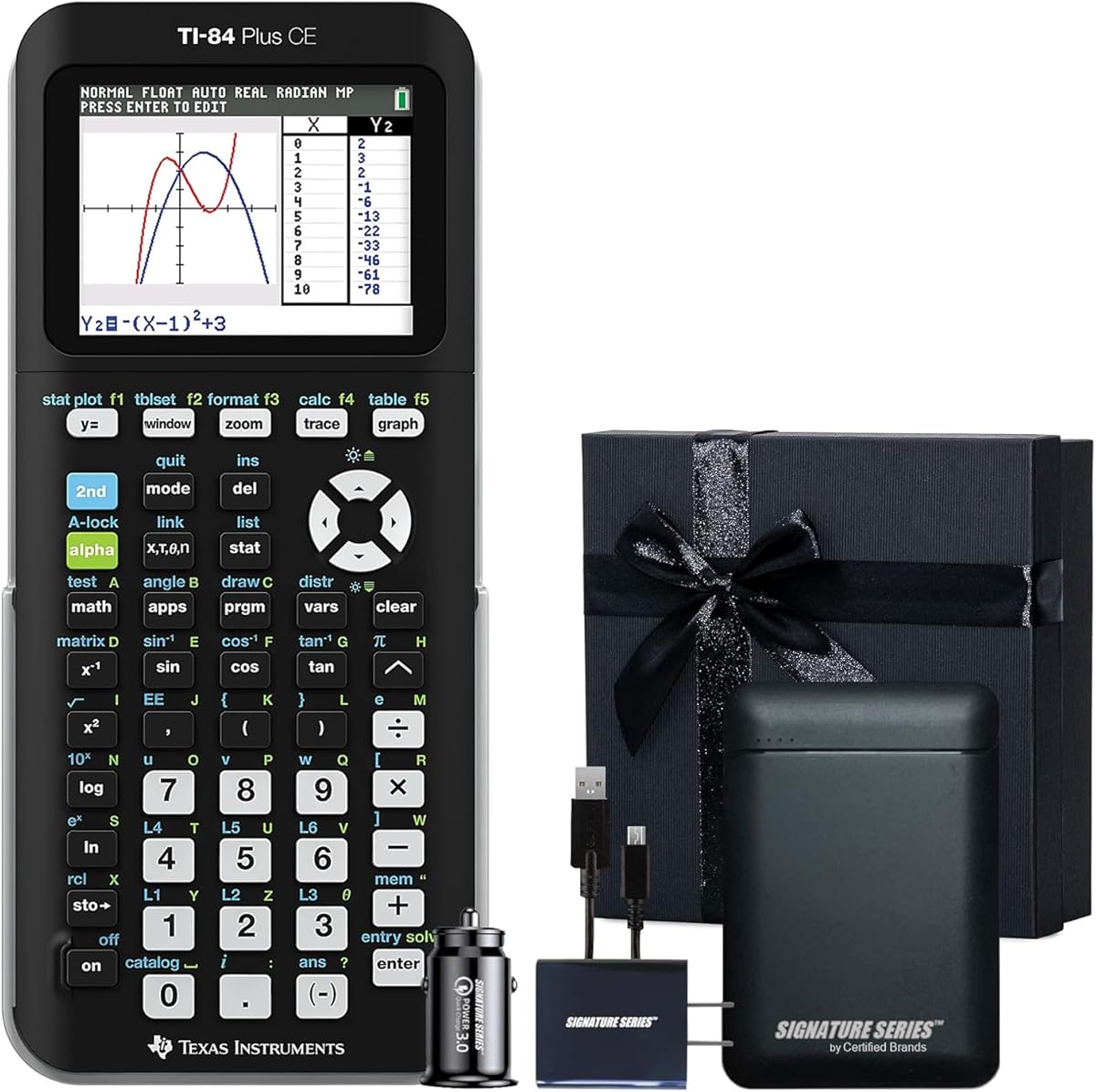Texas Instruments TI-84 Plus CE Graphing Calculator, Black | Color Screen, Built-in Apps, Included Software, Test-Permitted, for Math, Science and Finance | Signature Series Gift Bundle