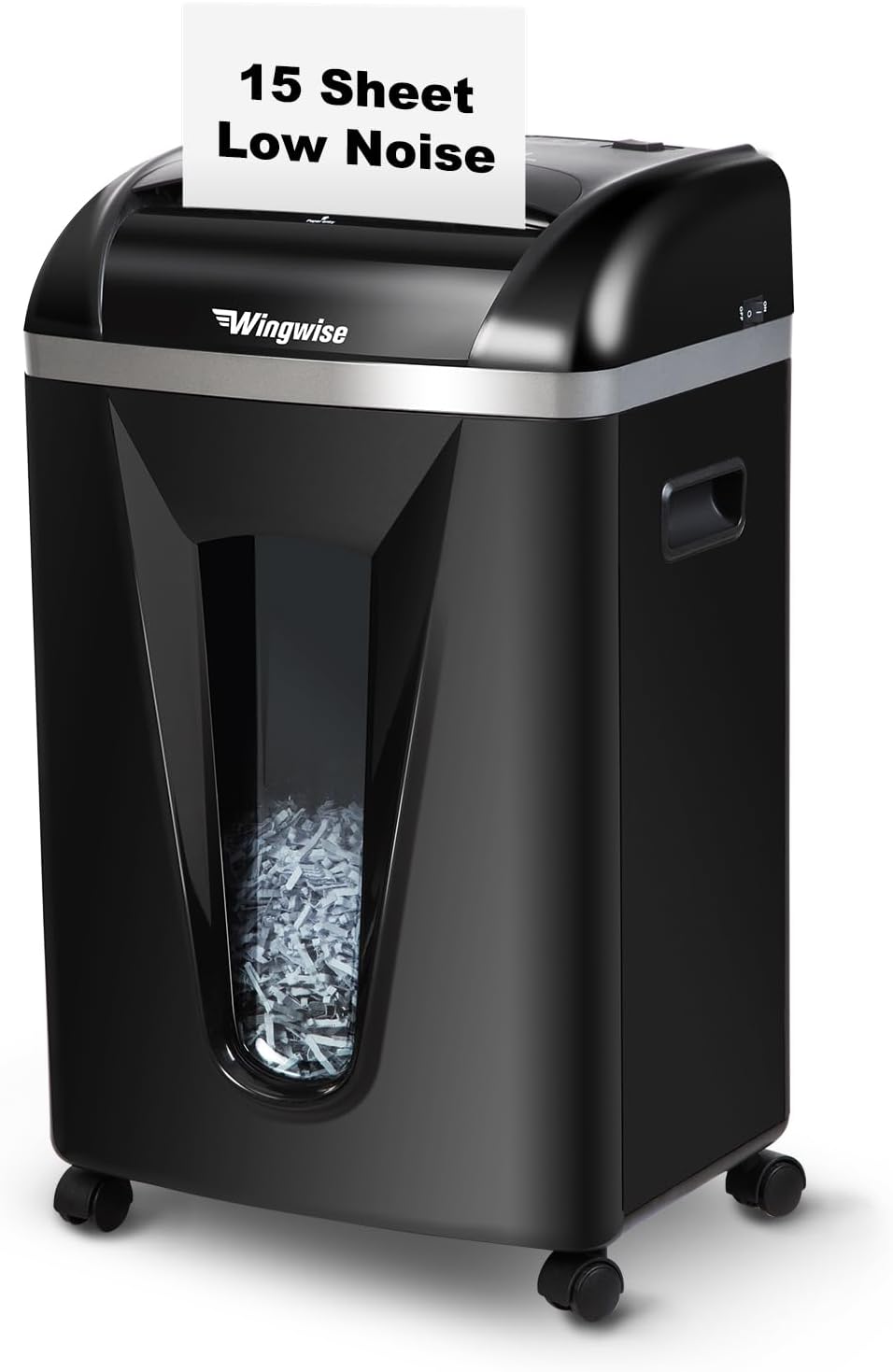 Wingwise 15-Sheet Paper Shredder with 58dB Quiet Operation, P4 Cross-Cut Security for Home Office, 15-Minute Run Time & 5.8-Gallon Bin – Shreds Credit Cards & CDs