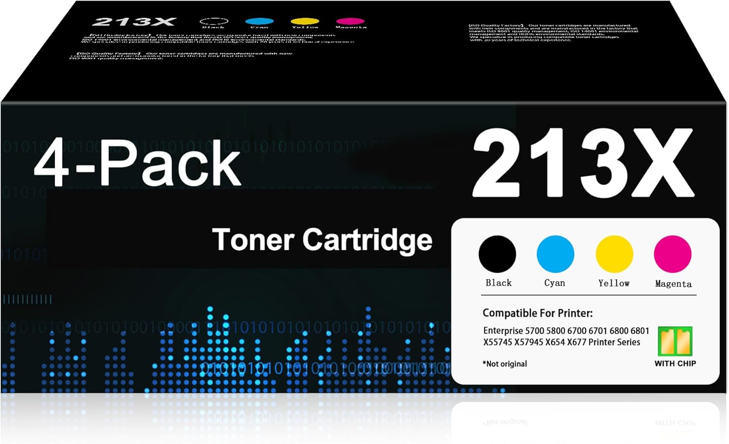 213X Toner Cartridges 4-Pack With Chip - Compatible with HP 213X 213A W2130X W2130A Color Laserjet Enterprise 5700dn 5800dn 6701dn 6801dn 5700 5800 6700 6800 X55745 X57945 X654 X677 Series Printers