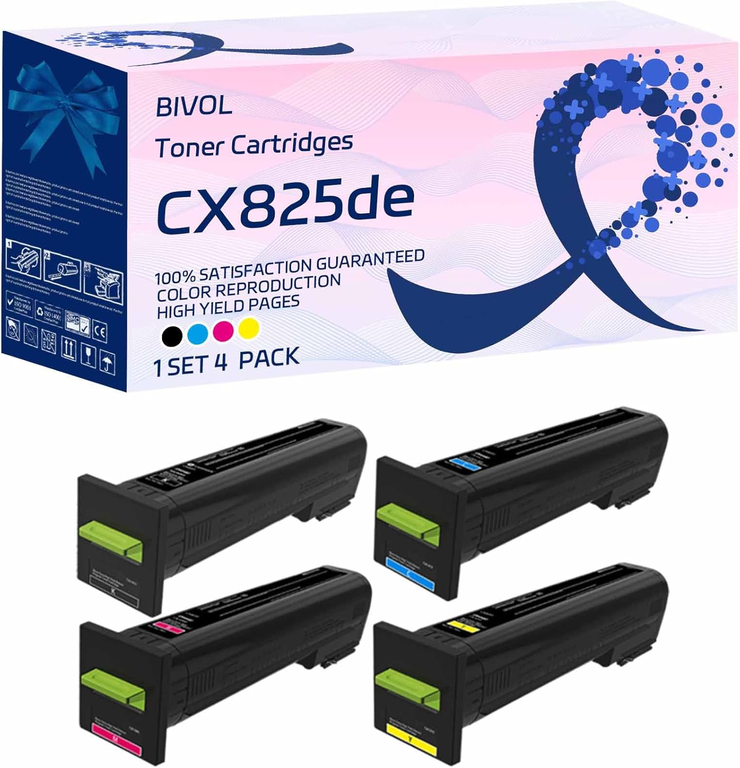CX825de Toner Cartridges Compatible for Lexmark CX825de CX825dte CX825dtfe CX860de CX860dte CX860dtfe Printers, High Yield 8000 Pages (1 Set 4 Pack)