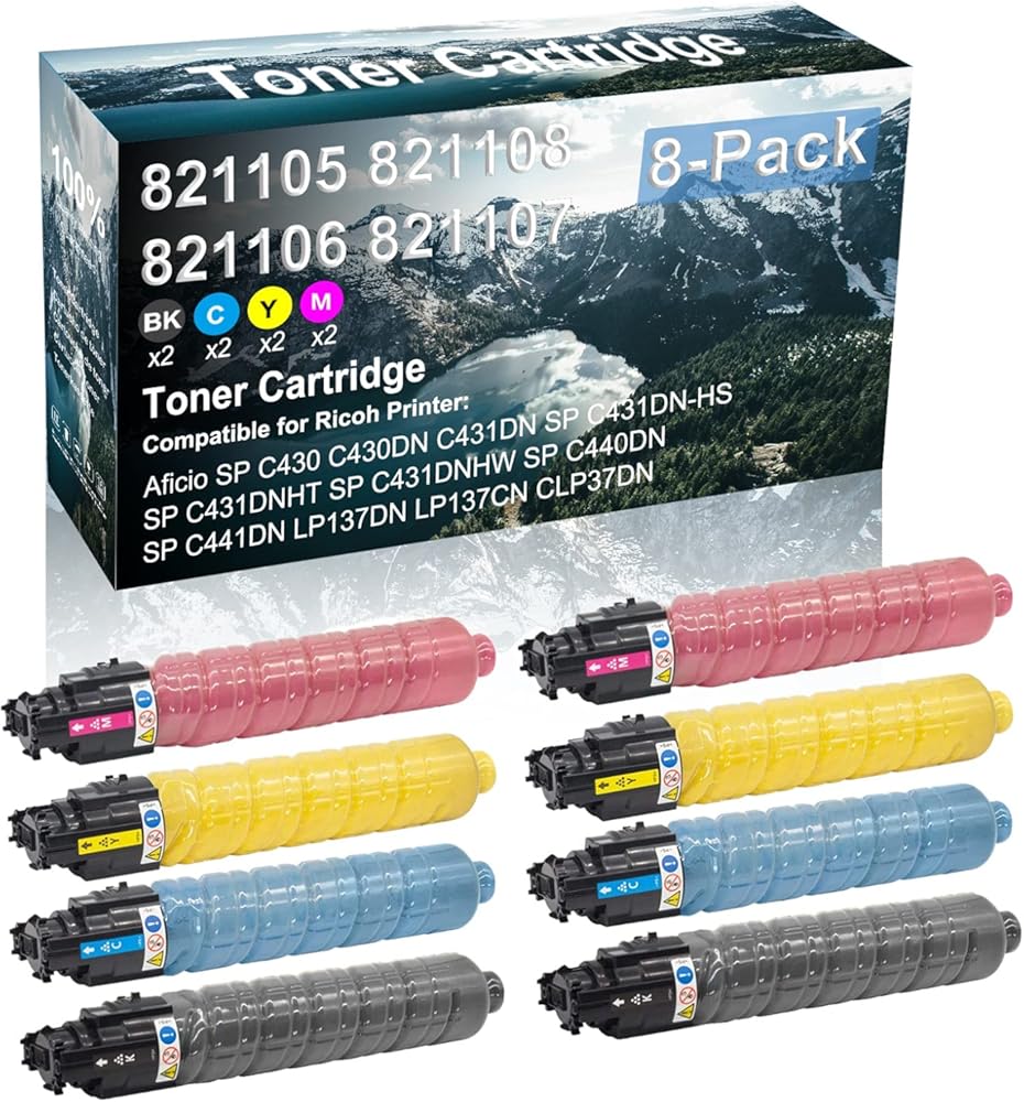 Credibility Store 8 Pack (BK+C+Y+M) Compatible (High Yield) Aficio SP C441DN LP137DN LP137CN CLP37DN Printer Toner Cartridge Replacement for Ricoh 821105 821108 821106 821107 Toner Cartridge