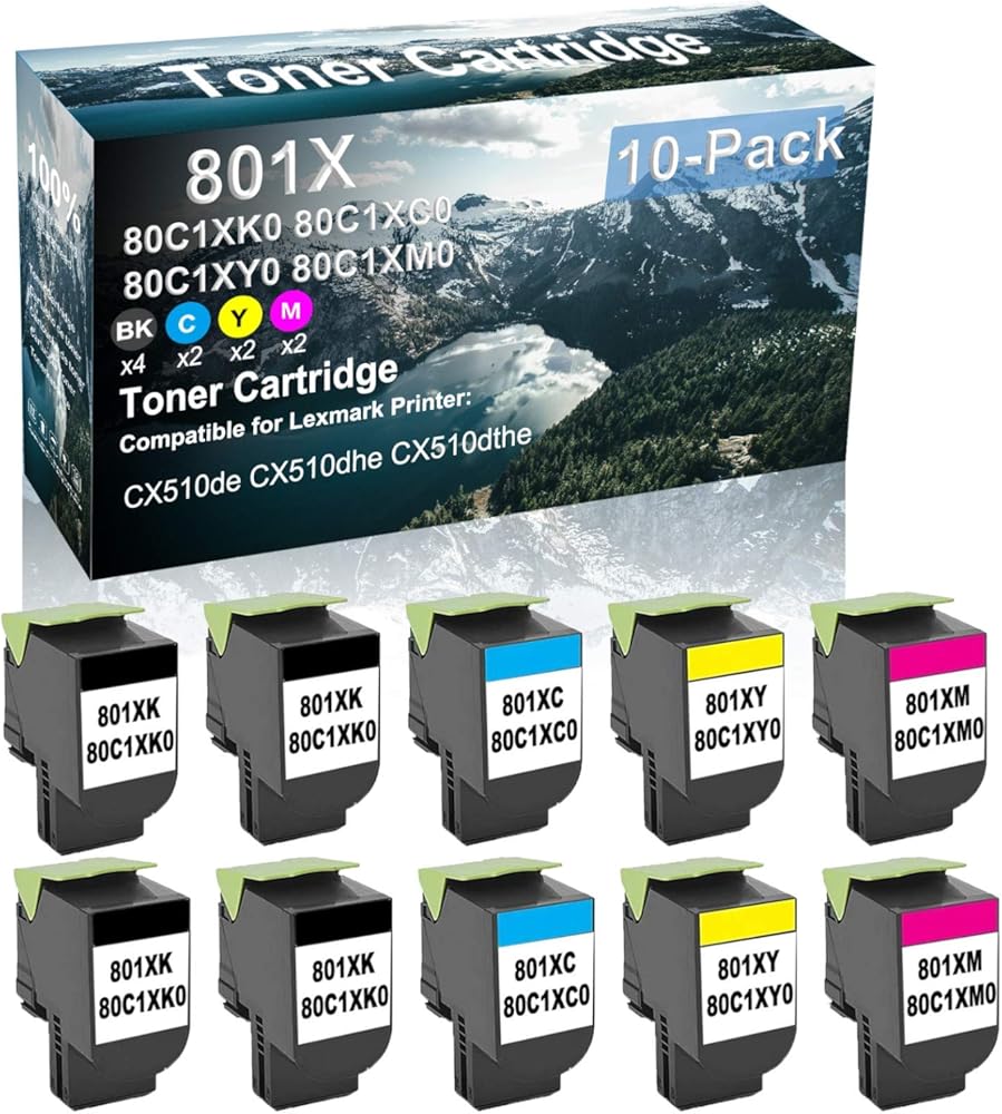 Credibility Store 10 Pack (BK+C+Y+M) Compatible 801X | 80C1XK0 80C1XC0 80C1XY0 80C1XM0 Printer Cartridge use for CX510de CX510dhe CX510dthe Printer (High Capacity)