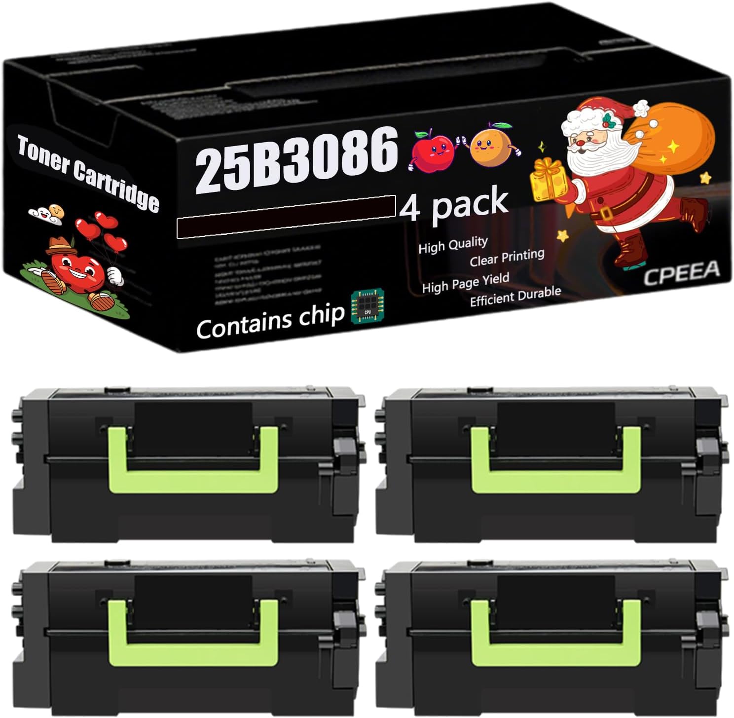 Compatible for Lexmark 25B3086 Toner Cartridge Work for Lexmark XM7355 Printers, with Chip, High Yield 55000 Pages, Clear Printing (4 Pack Black)