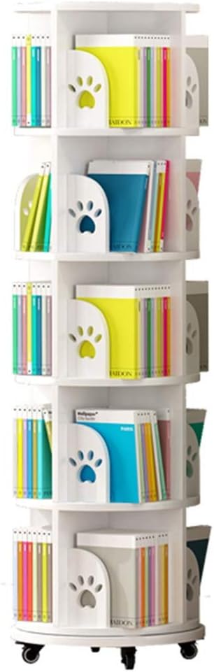 360° Rotating Bookshelf Floor-Standing Corner Rack Children's Picture Bookshelf Small Bookcase on The Table Desktop Storage Rack (Color : White, Size : 50.5 * 159cm)