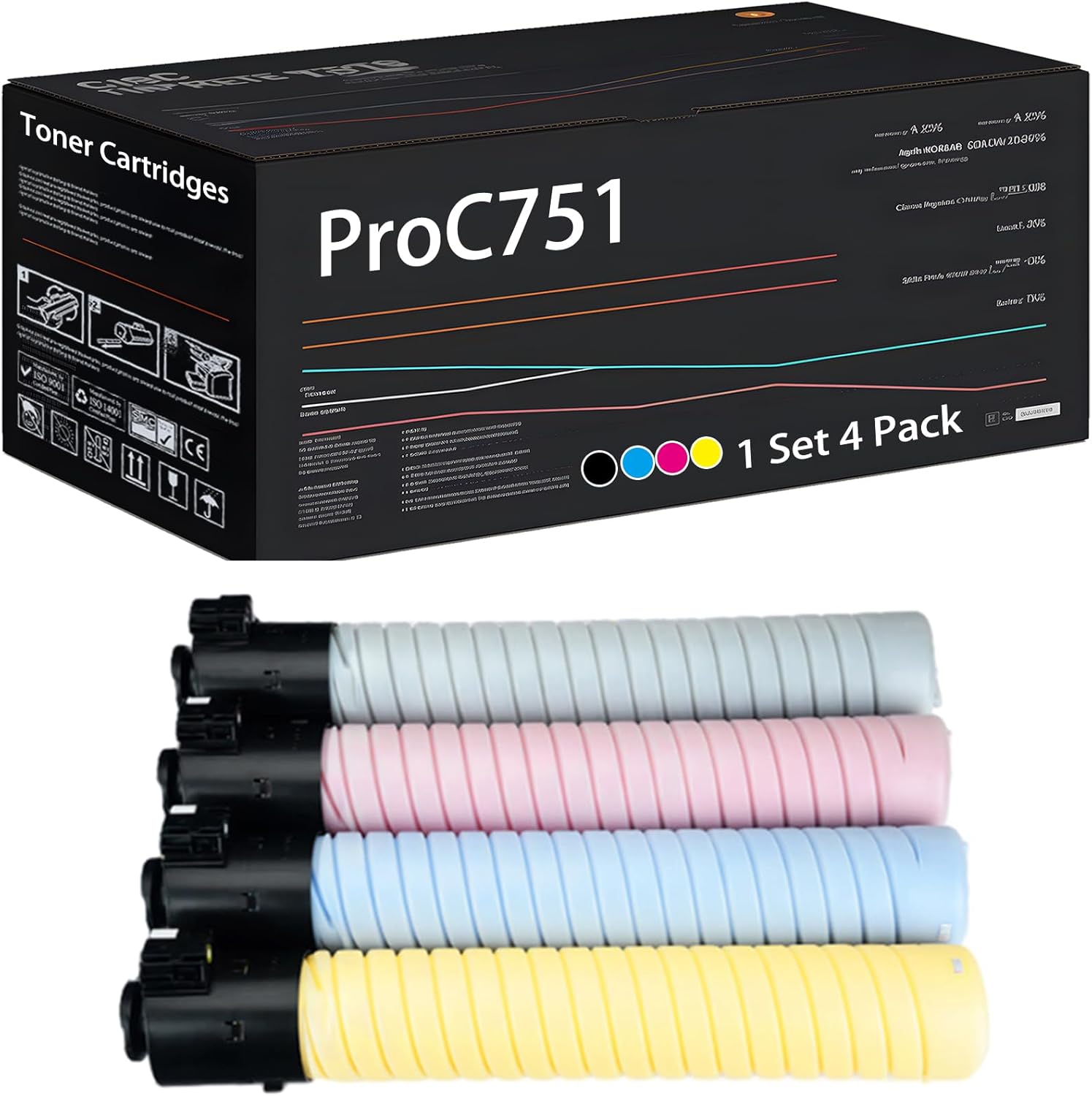 UVUMB ProC751 Toner Cartridges Compatible for Ricoh Pro C651EX C751 C751EX Printers, with Chip, High Yield 58500 Pages, High-Definition Printing (Multicolor)