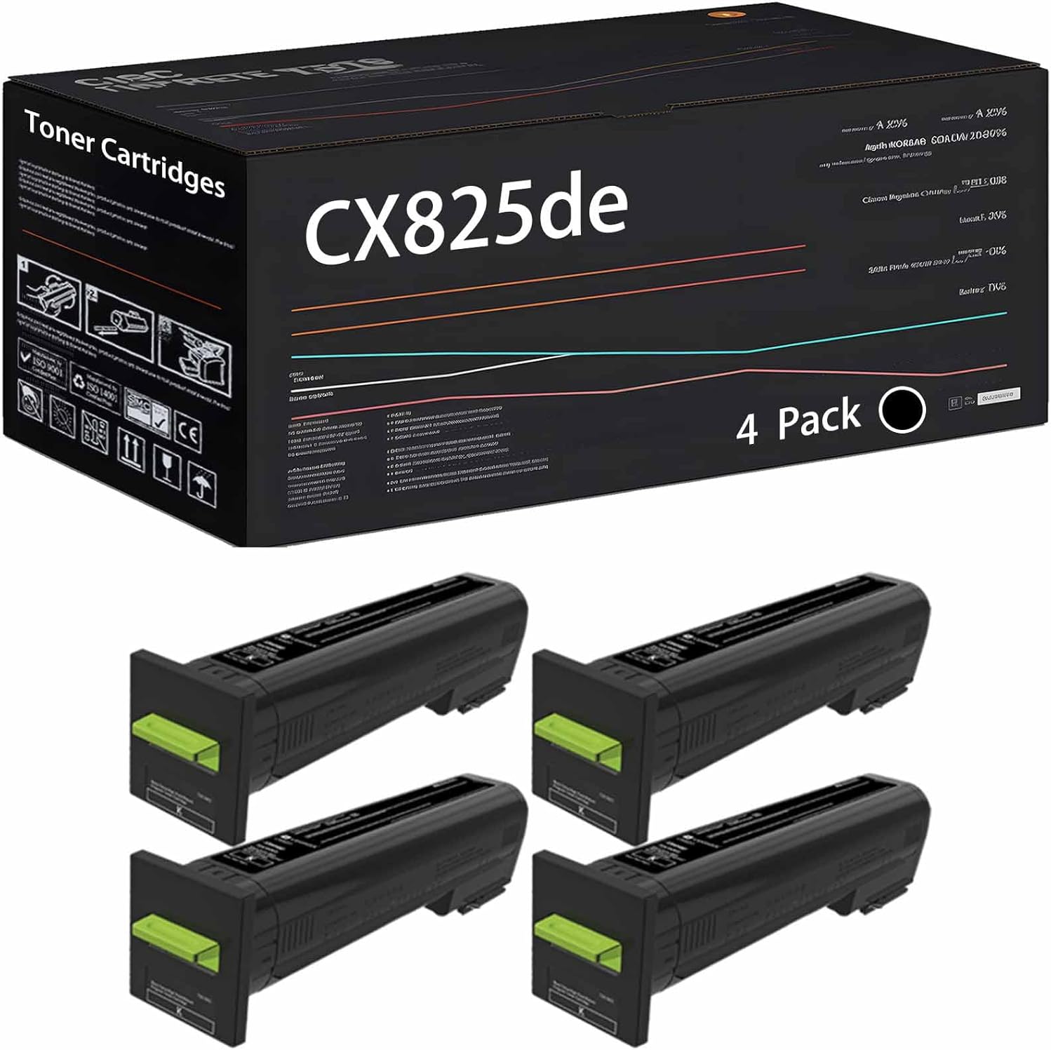 CX825de Toner Cartridges Compatible with Lexmark CX825de CX825dte CX825dtfe CX860de CX860dte CX860dtfe Printers, High Yield 8000 Pages (4 Pack Black)