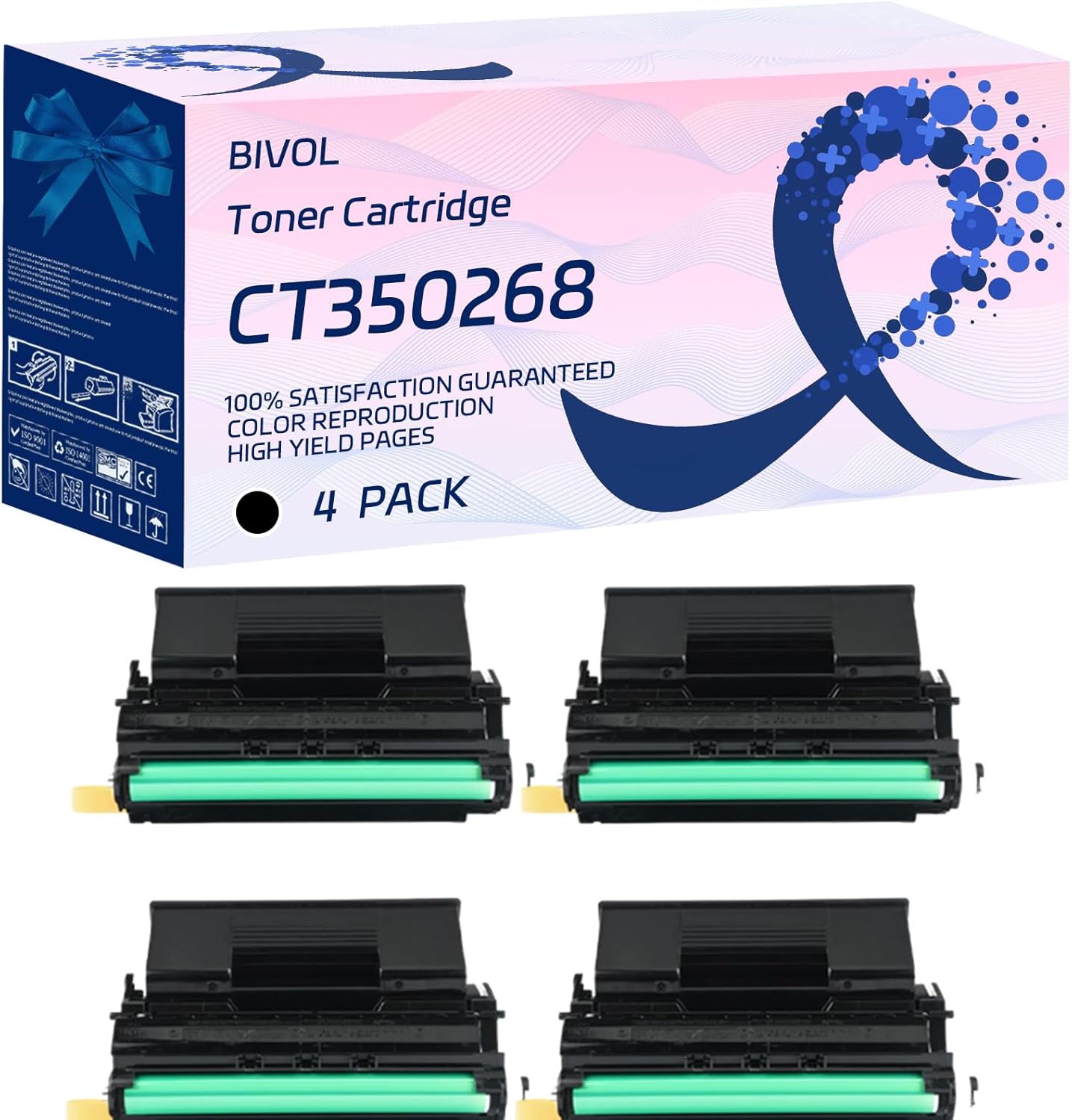 BIVOL CT350268 Toner Cartridge Compatible for Xerox Docuprint 240A 340A Printers, with Chip, High Yield 10000 Pages, Vivid Colors (4 Pack Black)