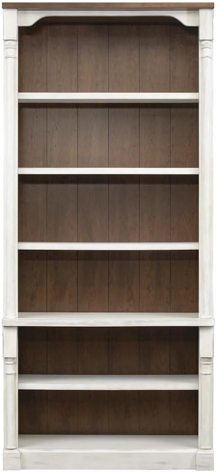 Starlight Canyon Home Rustic Open Wood Bookcase, 8 Feet Tall, 4 Adjustable Shelves, Fixed Stability Shelf, Weathered White Finish, Cherry Top