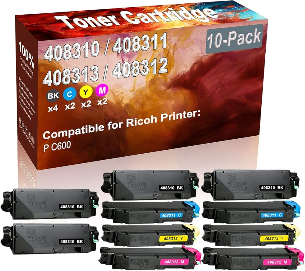 Credibility Store 10-Pack (4BK+2C+2Y+2M) Compatible P C600 Laser Printer Toner Cartridge (High Capacity) Replacement for Ricoh 408310 408311 408313 408312 Printer Toner Cartridge