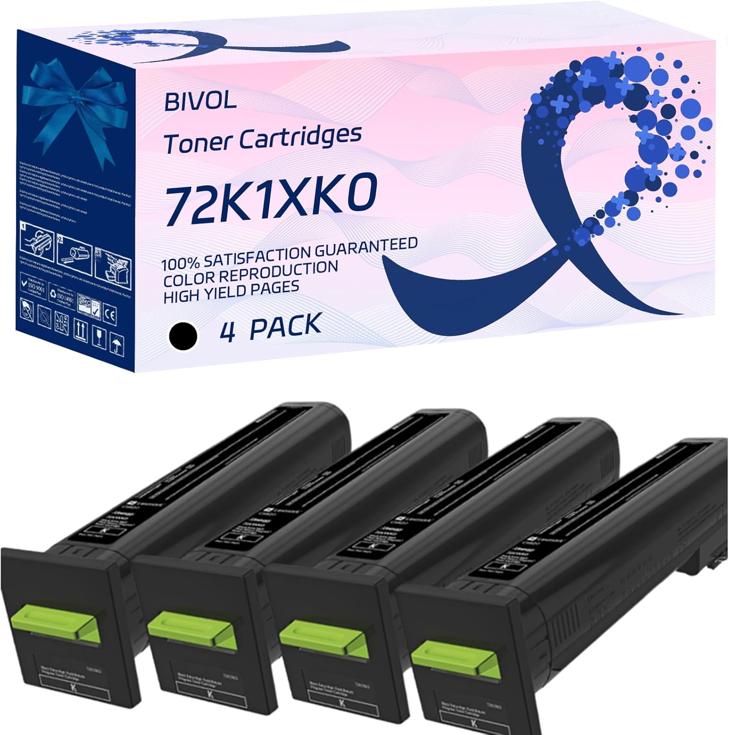 72K1XK0 Toner Cartridges Compatible for Lexmark CX825de CX825dte CX825dtfe CX860de CX860dte CX860dtfe Printers, with Chip, High Yield 43000 Pages, Vivid Colors (4 Pack Black)