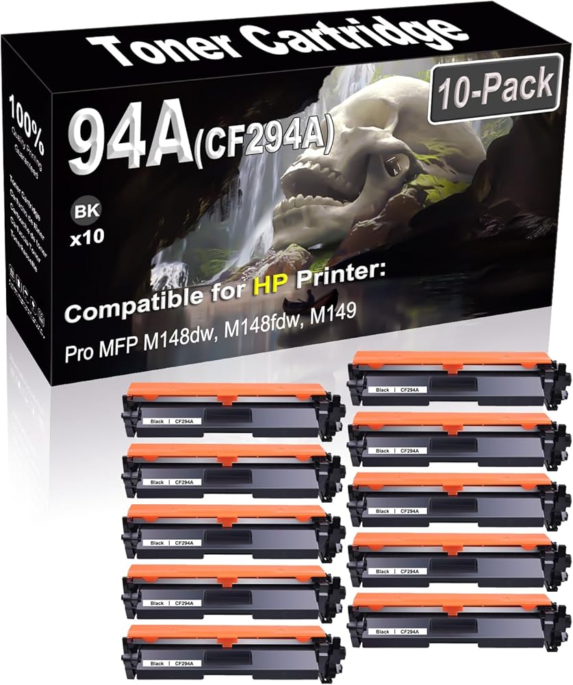 SINIYA 10-Pack (Black) Compatible Pro M118dw MFP M148dw M148fdw M149 Laser Printer Cartridge (High Capacity) Replacement for 94A CF294A Printer Cartridge