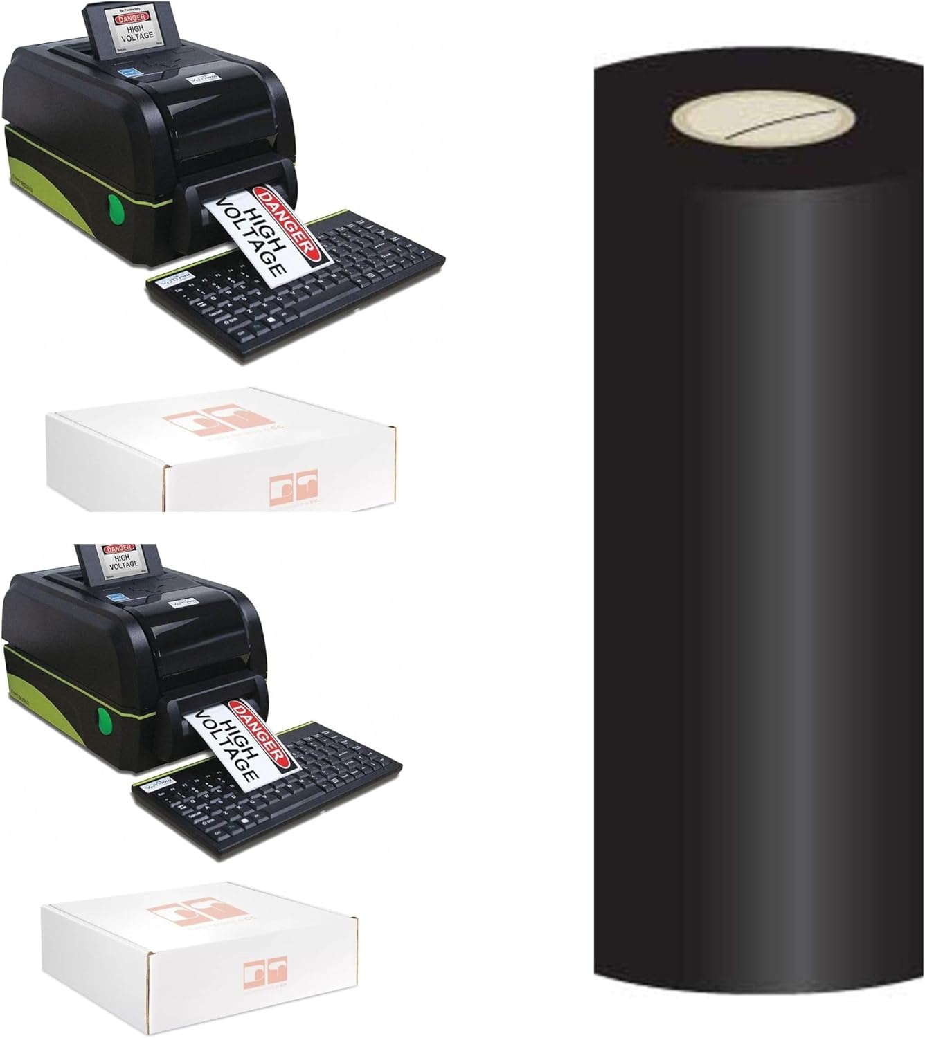 CUTE THINGS & CC 2-Pack Label Maker Bundle with Black Vinyl Ink, VnM4 PRO Safety Sign & Label Printers with Compact Keyboard, Desktop Thermal Printer