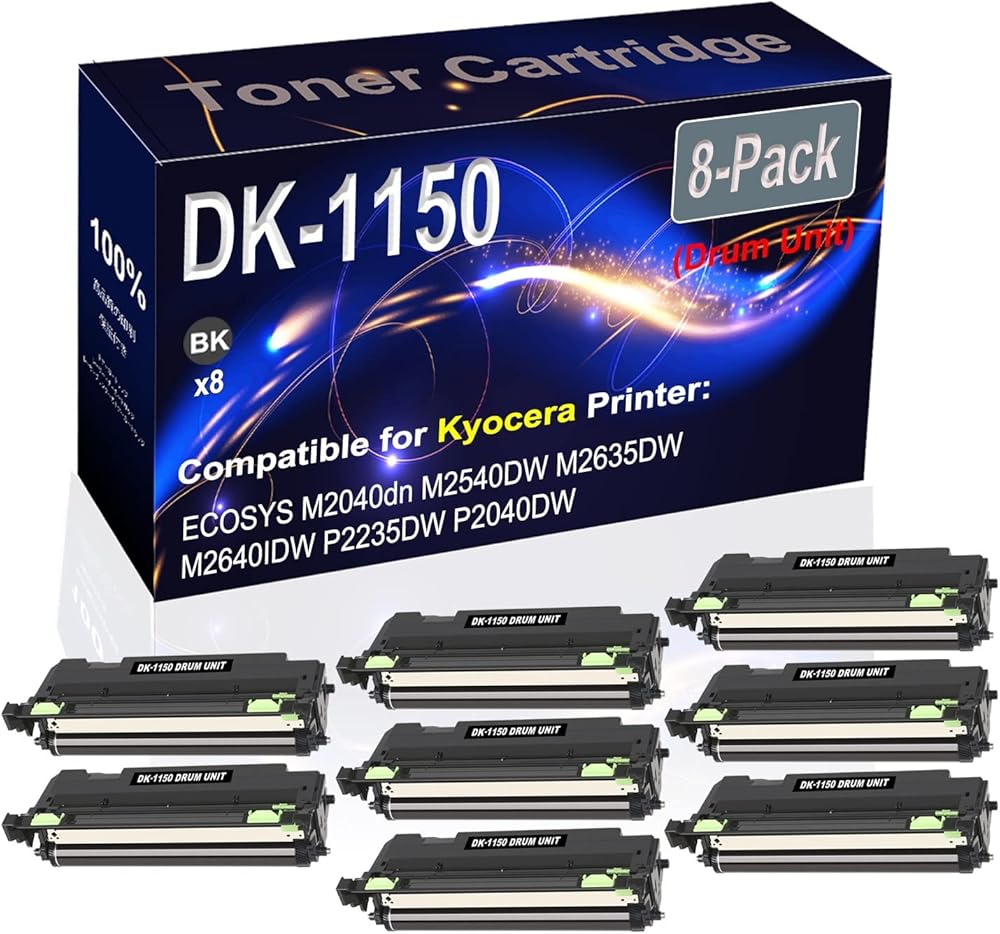 Kolasels 8-Pack Compatible High Capacity DK-1150 DK1150 302RV93140 Printer Drum Unit Used for Kyocera ECOSYS M2040dn M2540DW M2635DW Printer (Black)