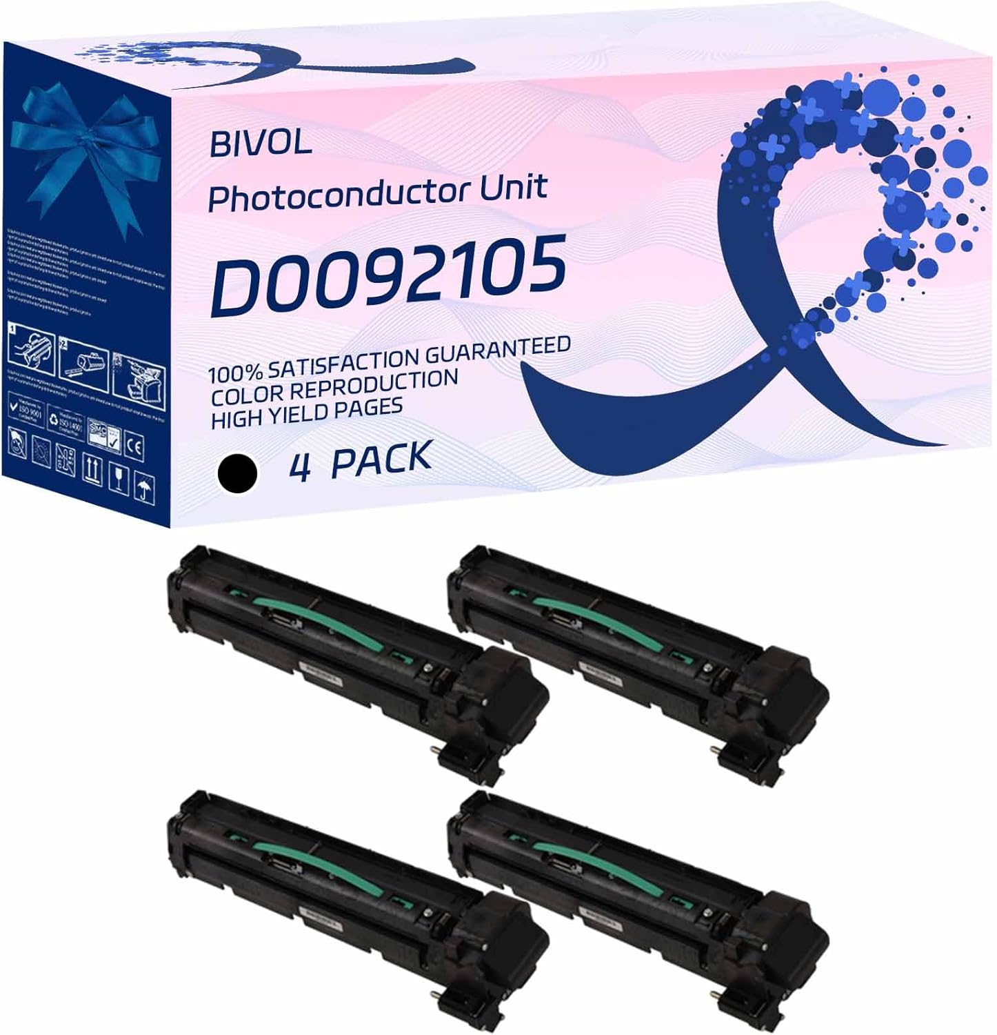 BIVOL D0092105 Photoconductor Unit Compatible for Ricoh Aficio MP 4002 4002SP 5002 5002SP Printers, High Yield 25000 Pages (4 Pack Black)