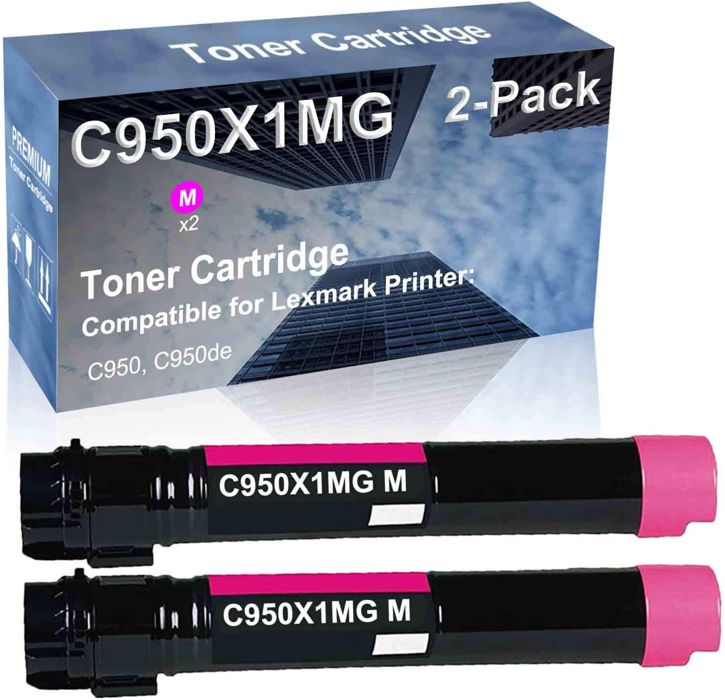 2-Pack (Magenta) Compatible C950, C950de Printer Toner Cartridge High Capacity Replacement for C950X1MG Toner Cartridge
