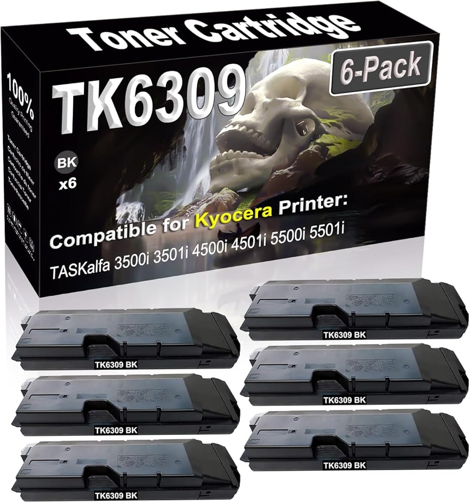 SINIYA 6-Pack (Black) Compatible TASKalfa 3500i 3501i 4500i 4501i 5500i 5501i Laser Printer Cartridge (High Capacity) Replacement for Kyocera TK6309 TK-6309 TK-6309K 1T02LH0CS0 Printer Cartridge