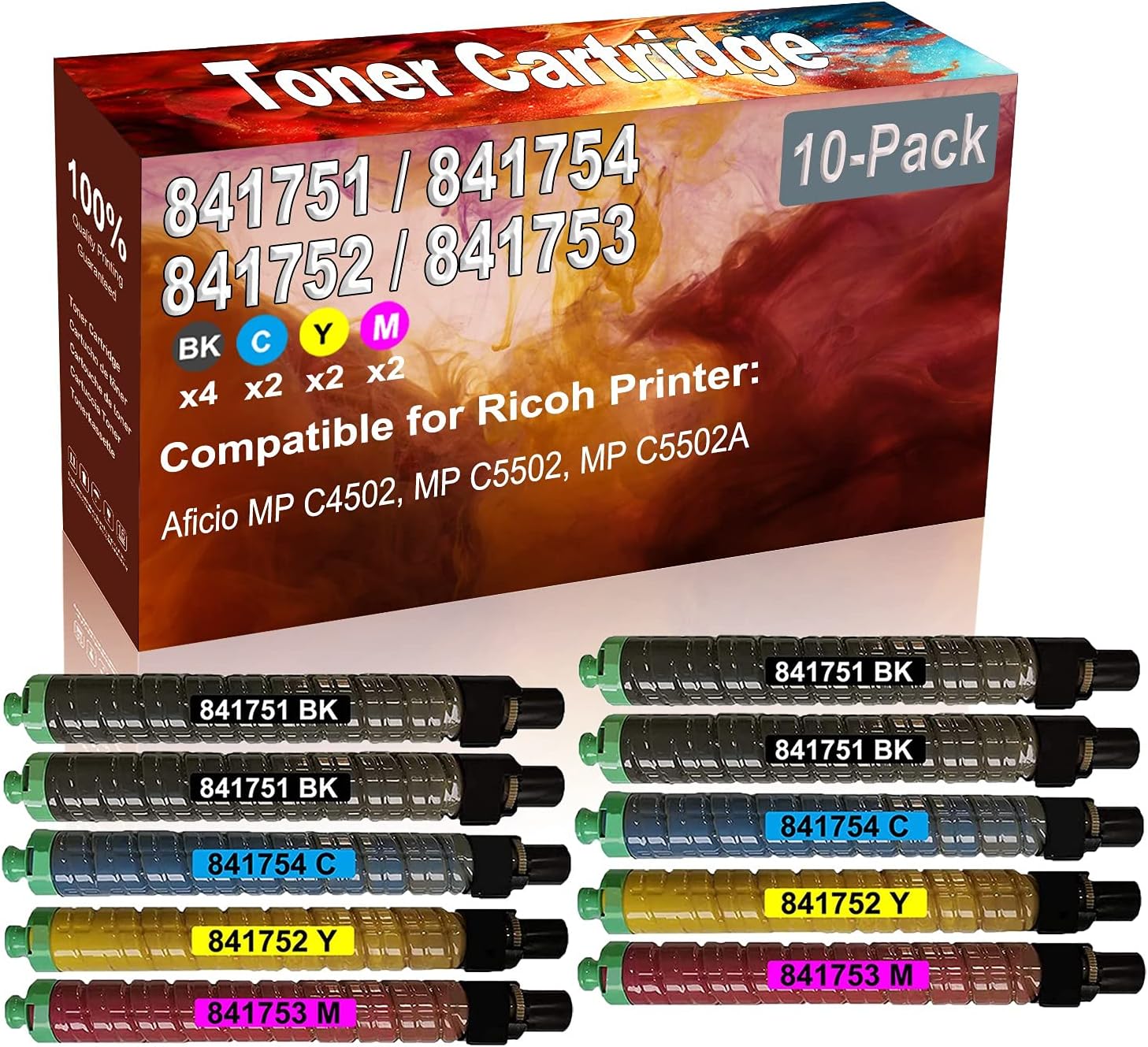 Credibility Store 10-Pack (4BK+2C+2Y+2M) Compatible Aficio MP C4502, MP C5502 Laser Toner Cartridge (High Capacity) Replacement for Ricoh 841751 841754 841752 841753 Printer Toner Cartridge
