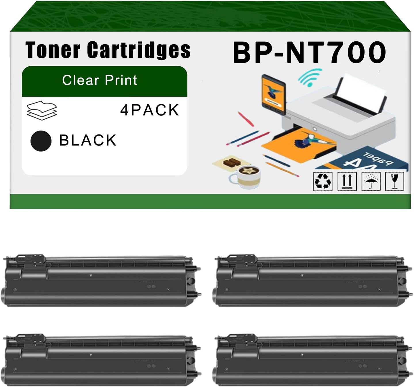 AGNNQ Compatible for Sharp BP-NT700 Toner Cartridges BP-50M45 BP-50M55 BP-50M65 Printers, High Yield 50000 Pages Bright Clear Colors (4 Pack Black)