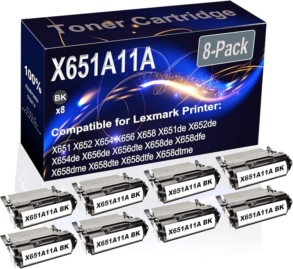 Kolasels 8-Pack (Black) Compatible High Yield X651A11A Printer Cartridge use for X651 X652 X654 X656 X658 X651de Printer