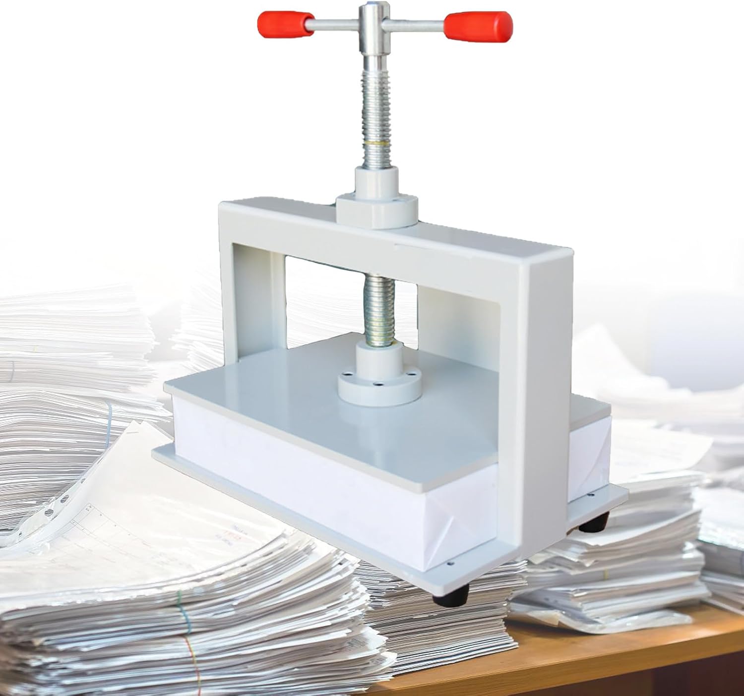 Mcamgiczin Manual Paper Press Machine, Book Flattening Machine. Hand Wheel Papers Flattening Machine, Flat Paper Press Bookbinding Paper Flattener for Express Orders, Stamps, Receipt,A4