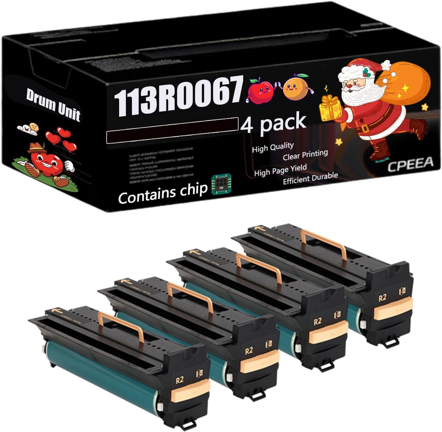 Compatible for Xerox 113R00674 Drum Unit Work for Xerox CopyCentre 245 255 265 275 C165 C175 Printers, with Chip, High Yield 400000 Pages, Clear Printing (4 Pack Black)