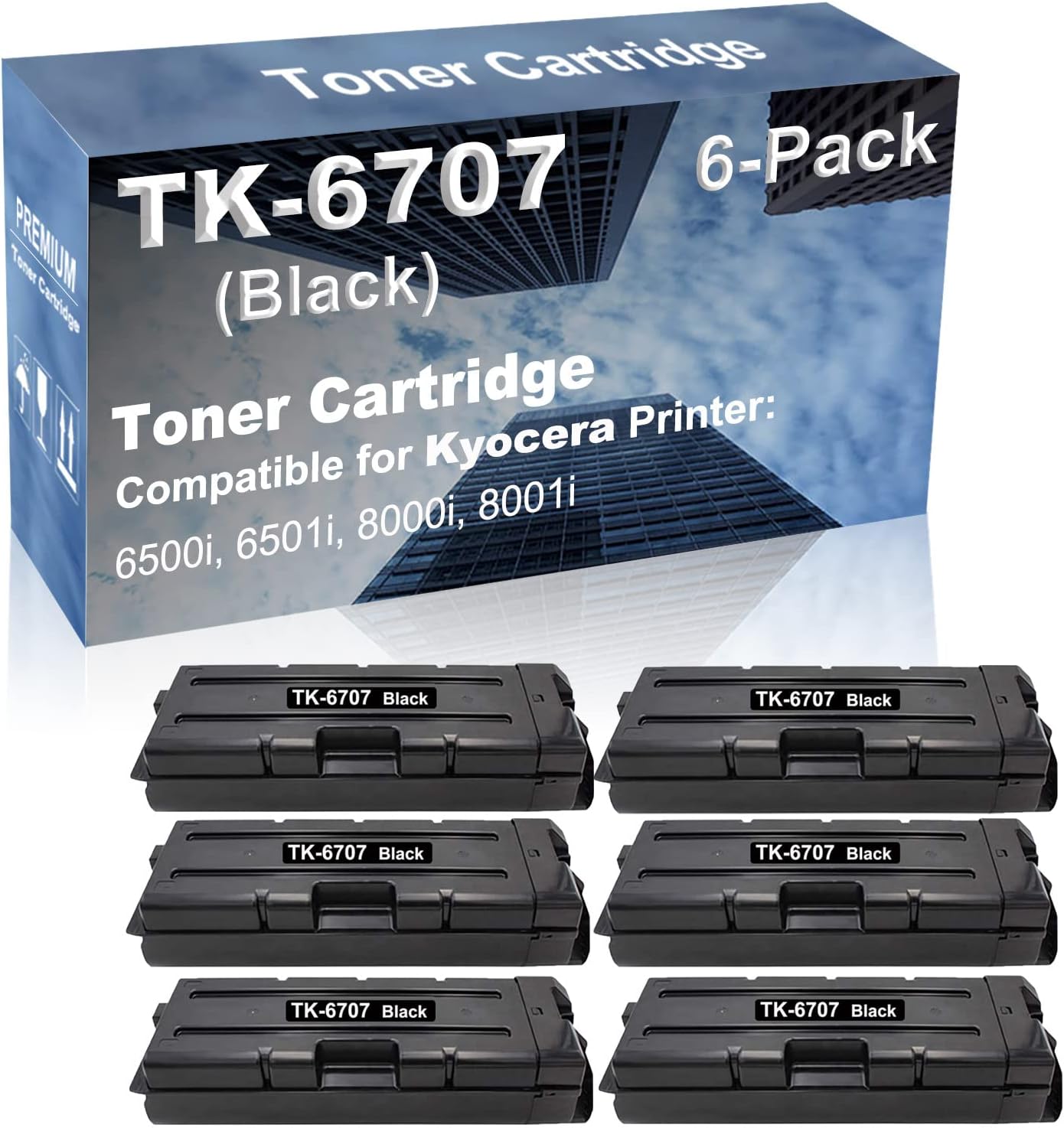 6-Pack Compatible High Capacity TK6707 TK-6707 Printer Cartridge use for Kyocera 6500i, 6501i, 8000i, 8001i Printer (Black)