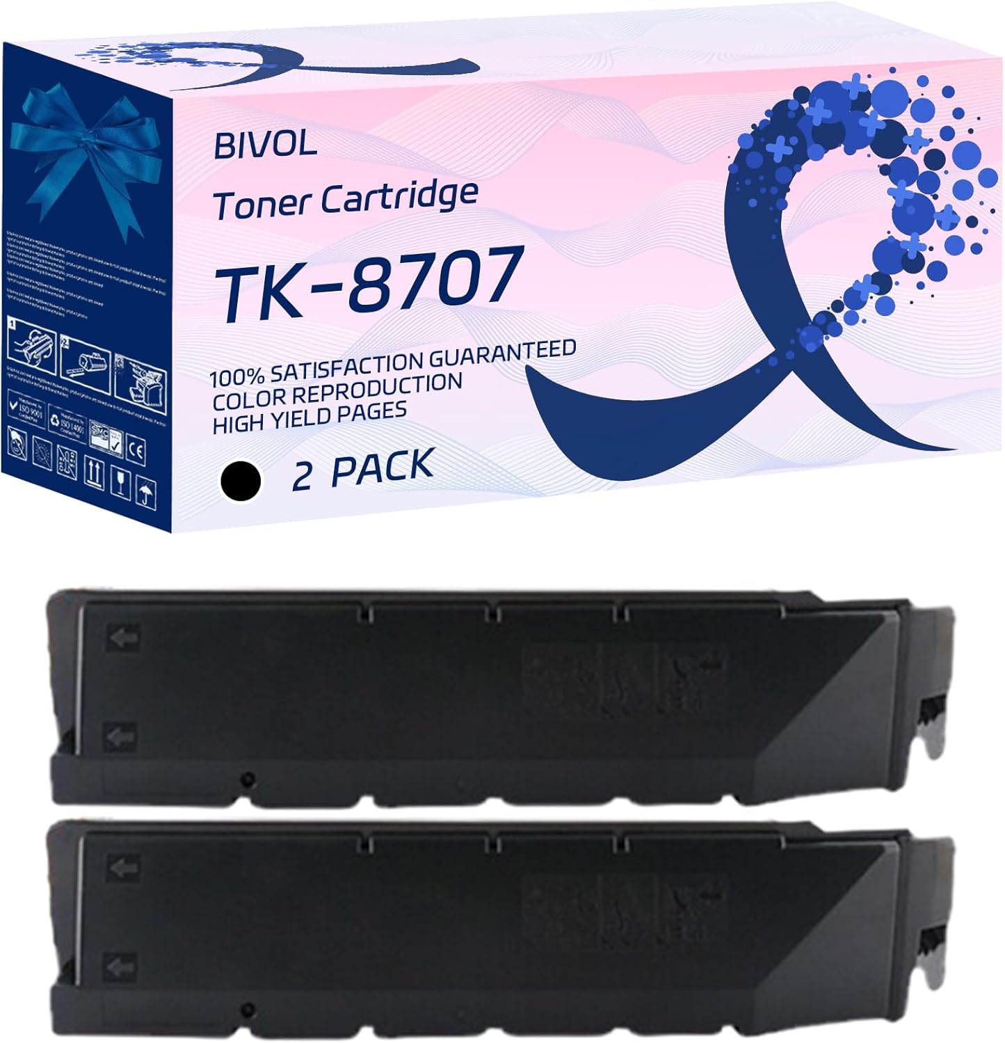BIVOL TK-8707 Toner Cartridge Compatible for Kyocera TASKalfa 6551ci 7550ci 7551ci Printers, with Chip, High Yield 70000 Pages, Vivid Colors (2 Pack Black)