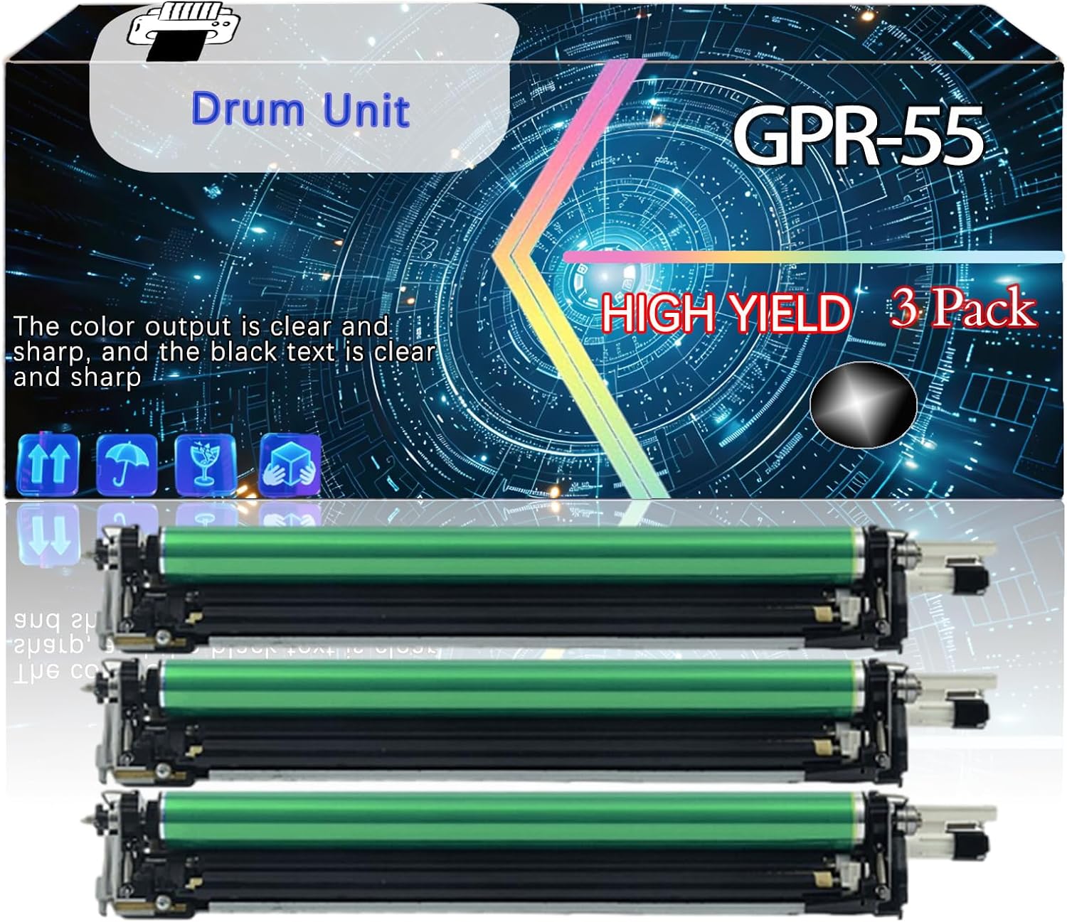 Compatible for Canon GPR-55 Replacement Drum Unit Used with IR ADV C5535 C5540 C5550 C5560 IR-ADV DX C5735 C5740 C5750 C5760 Printers, High Production Multiple Options (3 Pack Black)
