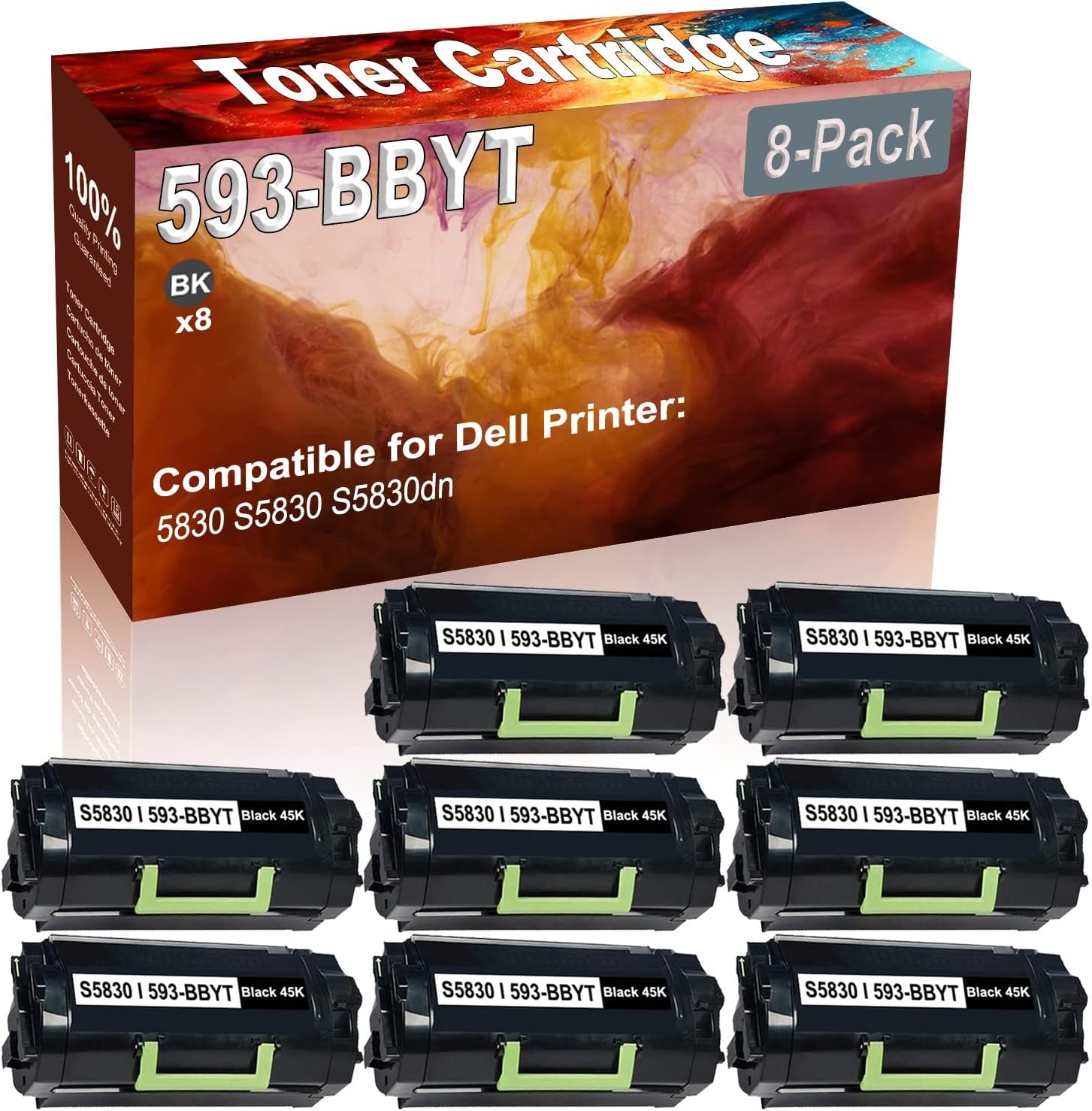 8-Pack (Black) Compatible 593-BBYT (8XTXR) Printer Toner Cartridge (High Capacity) fit for Dell 5830 S5830 S5830dn Printer