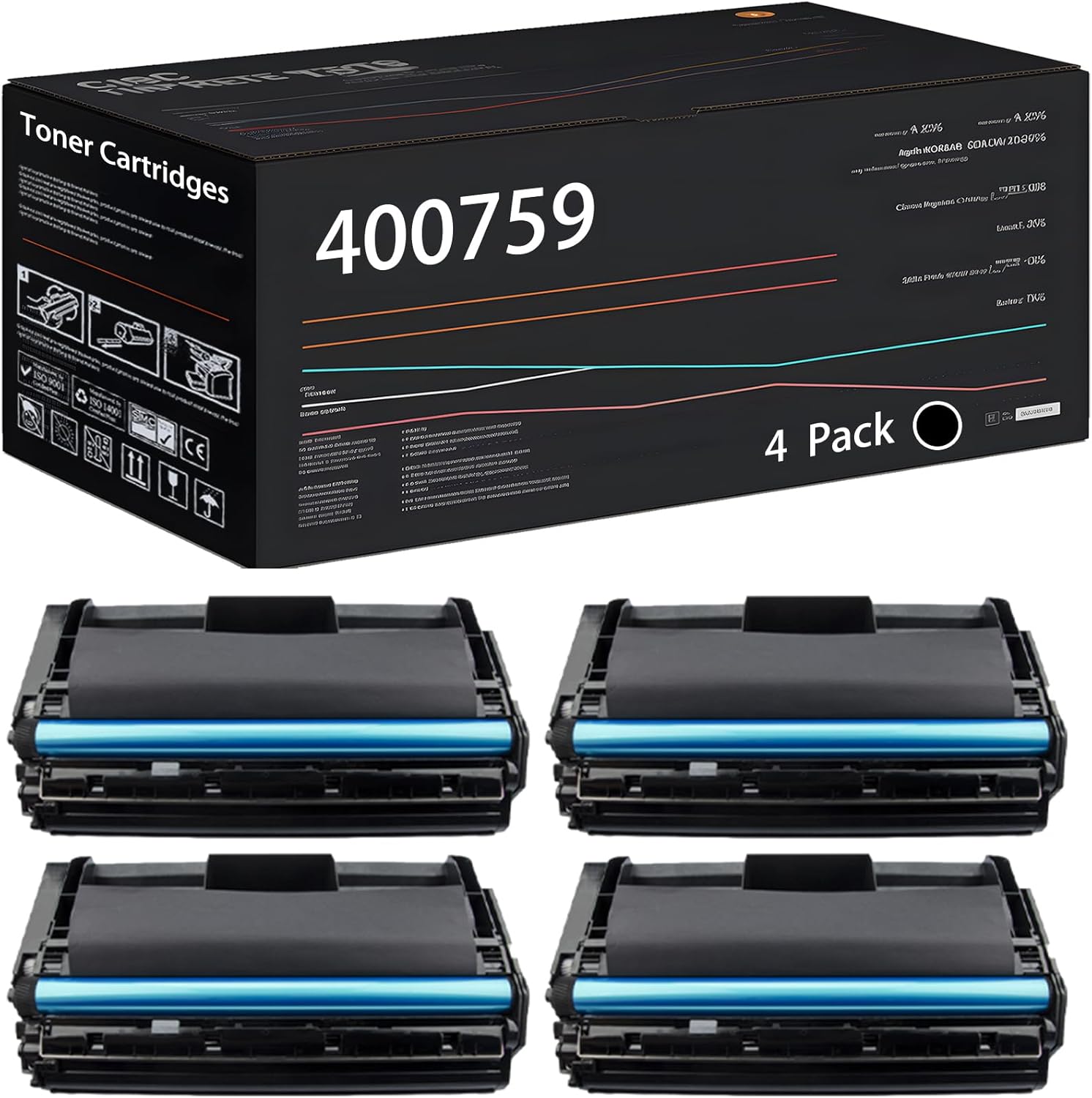 UVUMB 400759 Toner Cartridges Compatible for Ricoh AP2600 AP2600N AP2610 AP600N AP610N Printers, with Chip, High Yield 30000 Pages, High-Definition Printing (4 Pack Black)