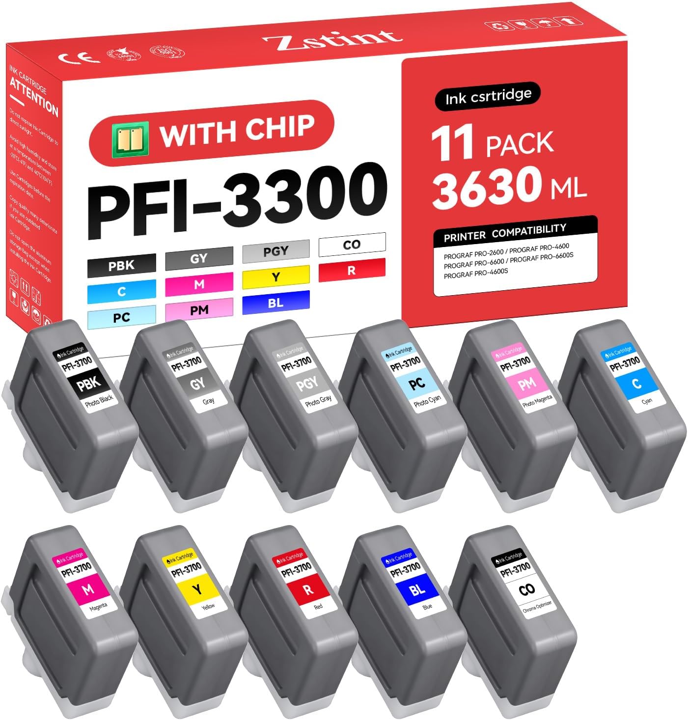 PFI-3300 Pigment Ink Tank Set 11-Pack 330ml High Capacity Replacement for Canon PFI-3300 PFI3300 Ink Cartridges Compatible for Canon imagePROGRAF PRO-2600 PRO-4600 PRO-6600 PRO-6600S PRO-4600S Printer