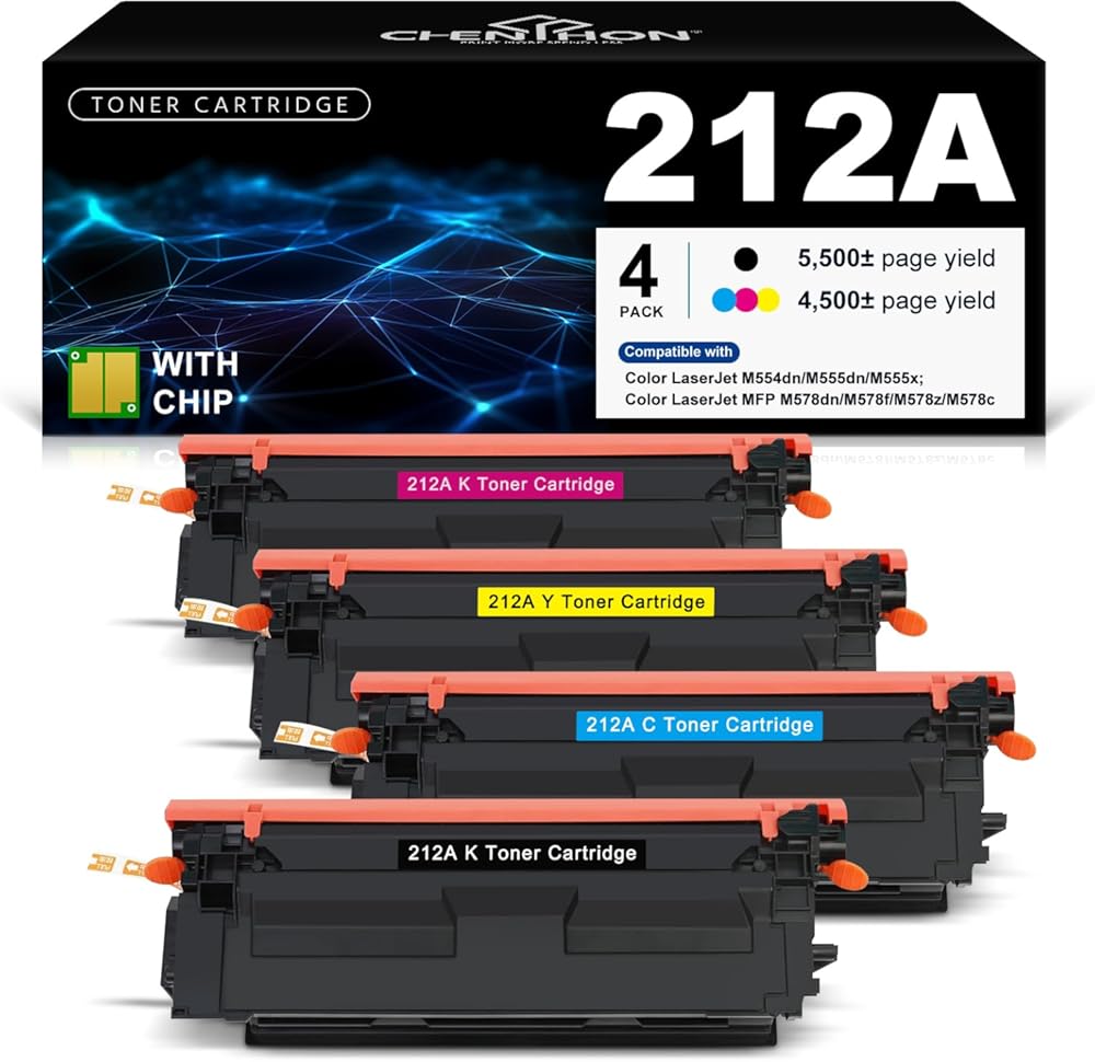 212A Toner Cartridge 4-Pack | Compatible for HP 212A 212X W2120A W2121A W2122A W2123A use for HP LaserJet Color Enterprise M554dn M555dn M555x MFP M578f M578dn M578c M578z Printer