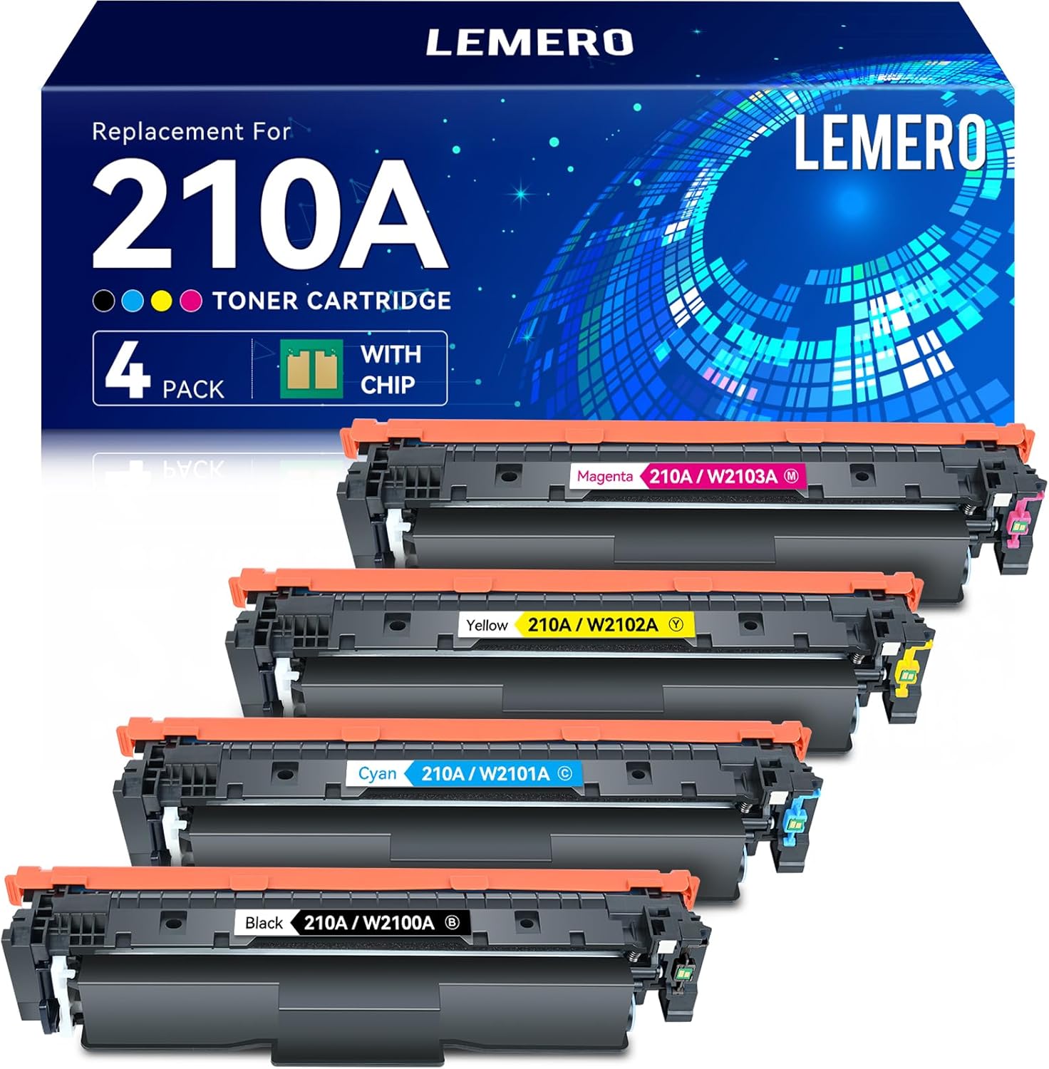LEMERO 210A Compatible Toner Cartridges Replacement for HP 210A 210X Toner Cartridges Set for HP Color Pro 4201dn 4201dw MFP 4301dw 4301fdn 4301fdw Printer 4-Pack with Chip