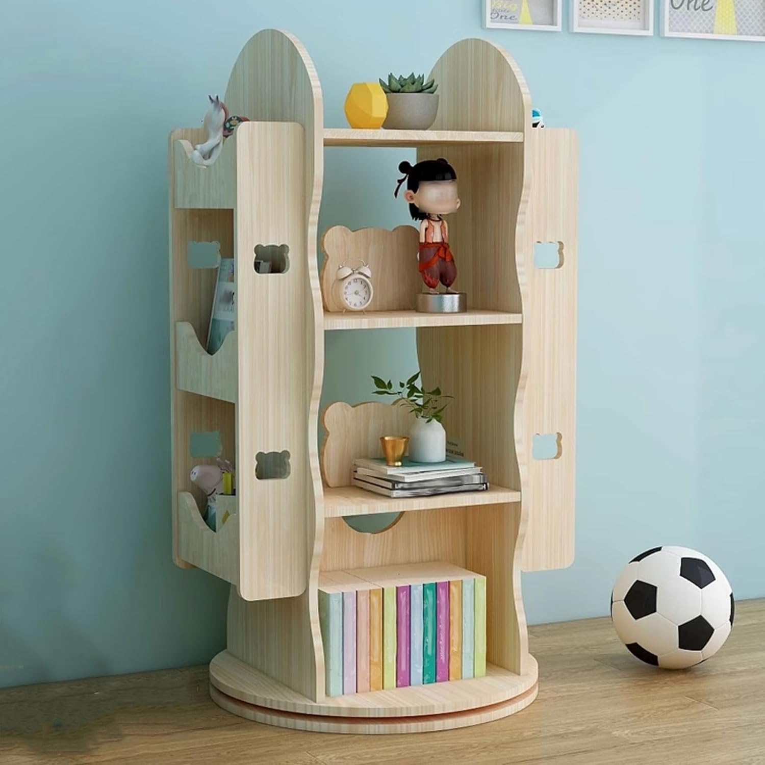 Solid Wood Bookcase, Three-Dimensional Structure, Space Saving, with Open Design Storage Rack for Bedroom Living Room Office, Stable and Strong (Size : Little Bear Style)
