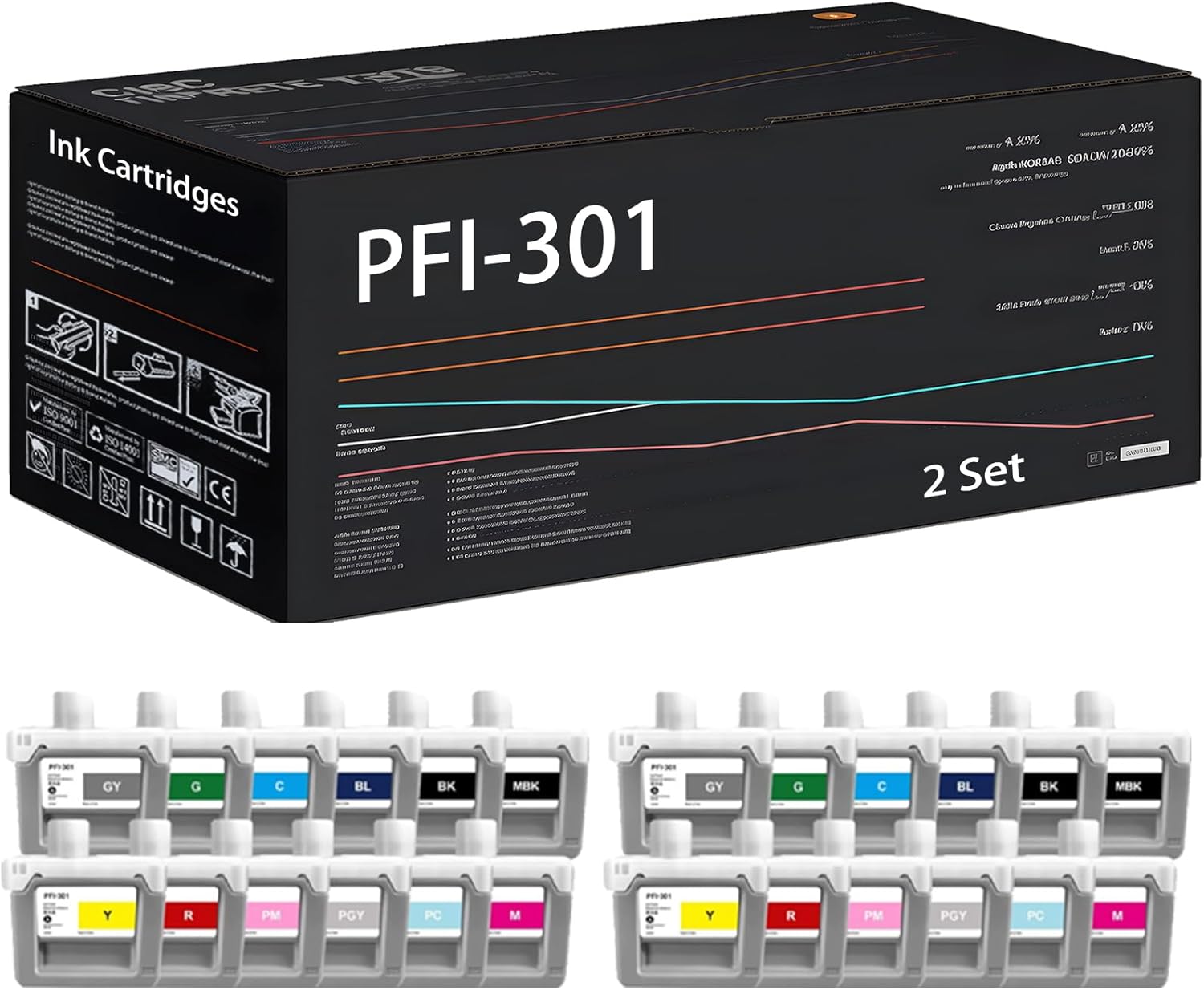 UVUMB Compatible with Canon PFI-301 PFI301 Ink Cartridges Work for Canon imagePROGRAF iPF8000 iPF9000 Printers, with Chip, High Yield 16500 Pages, High-Definition Printing (2 Set)