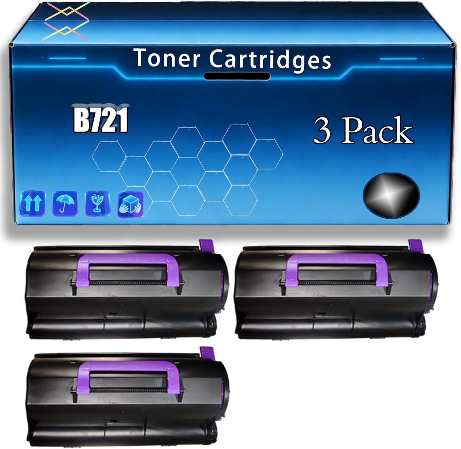 B721 Toner Cartridges Compatible for Okidata OKI B721DN B731DN Printers, with Chip, Bright Colors Clear Printing (3 Pack Black)